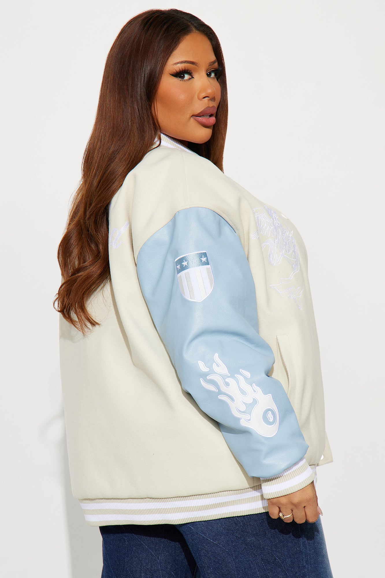 State Of Mind Varsity Jacket - Cream/combo