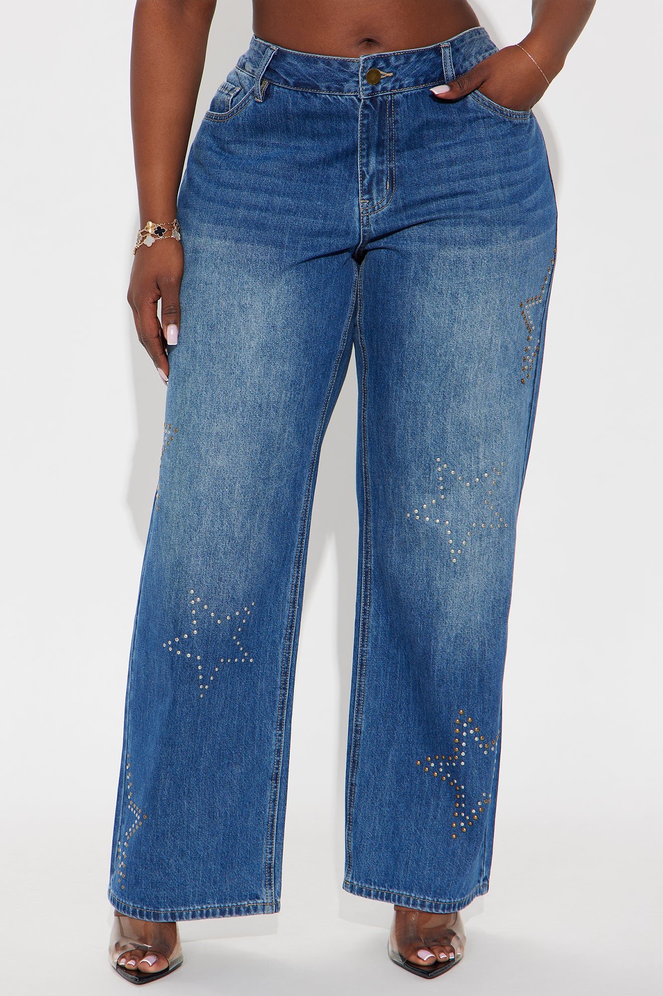 Ready For Stardom Studded Wide Leg Jean - Dark Wash