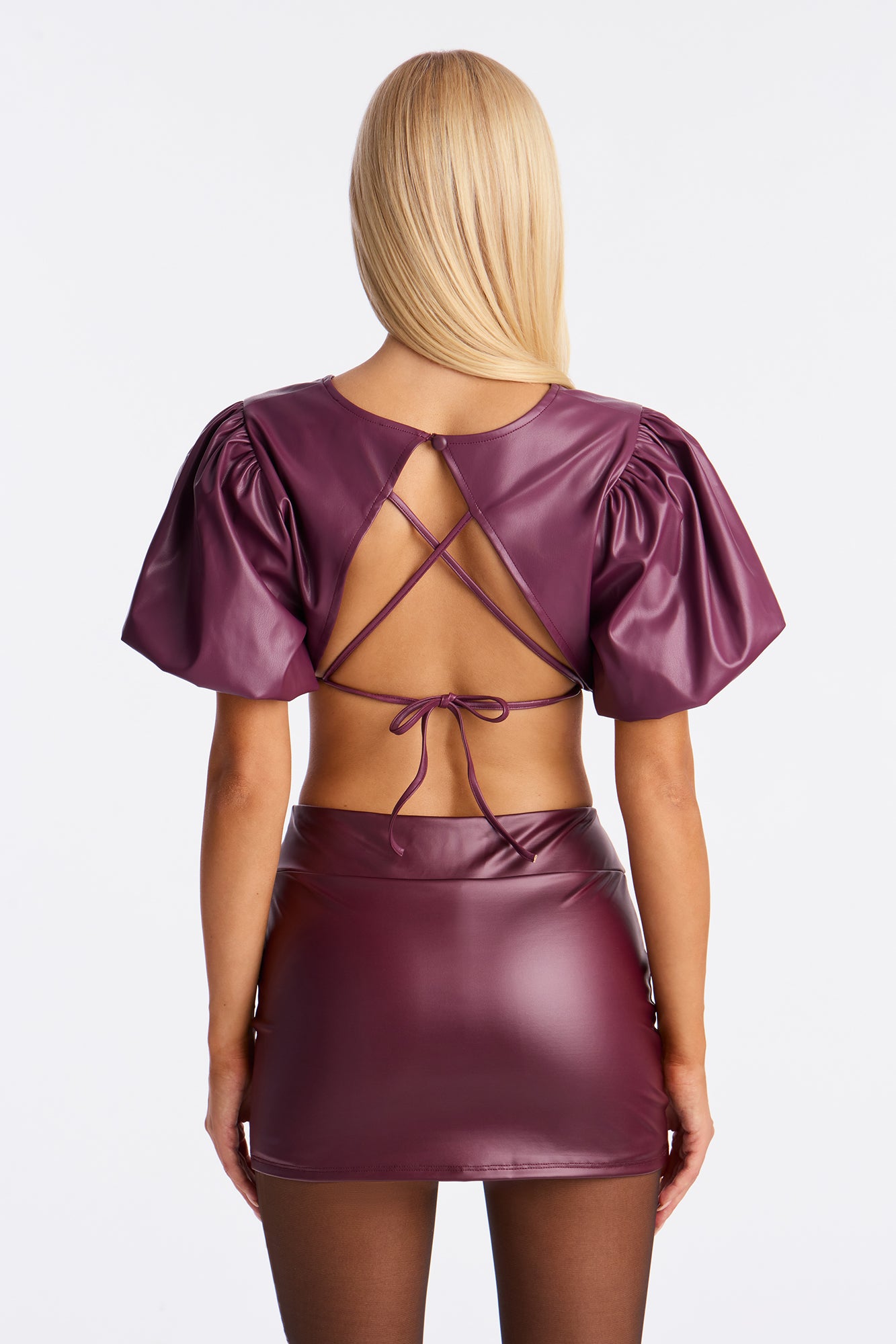 Put Your Feelings Aside Cropped Faux Leather Top - Eggplant
