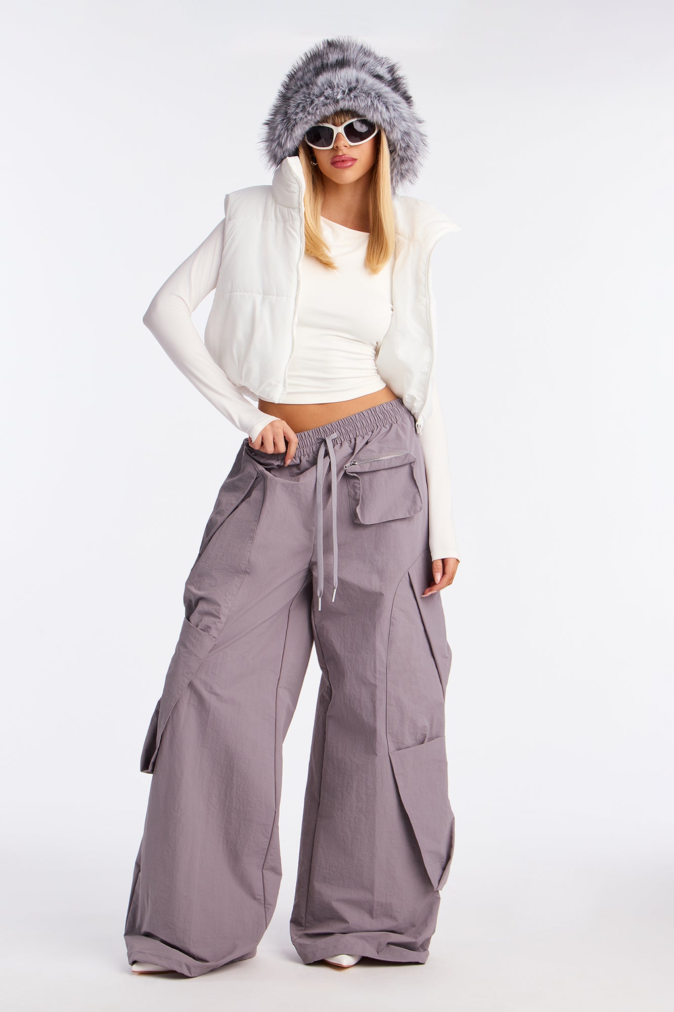 Harmony Cropped Puffer Vest - White