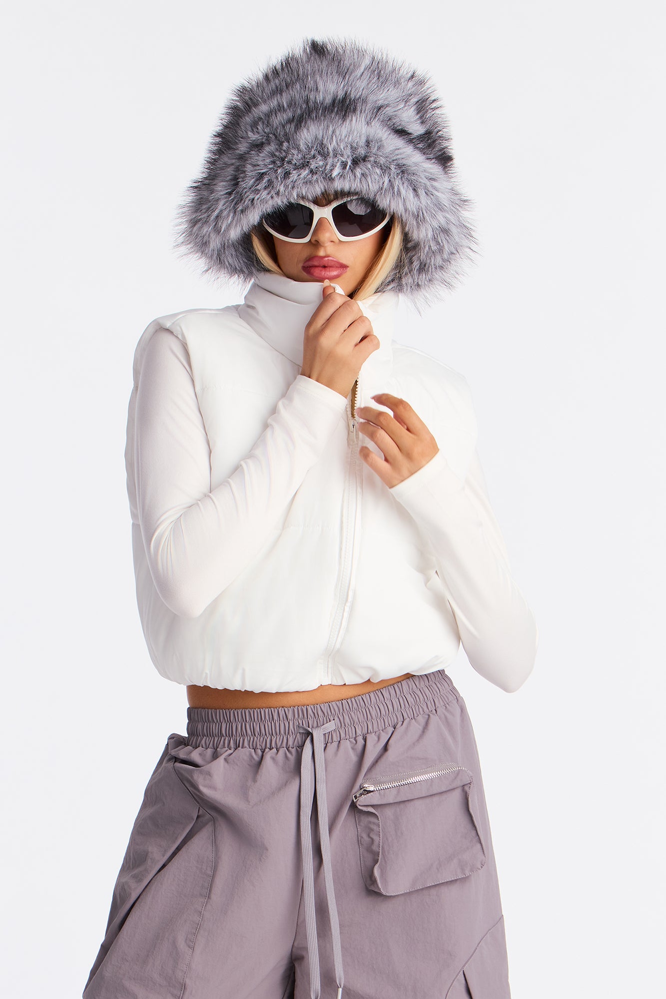 Harmony Cropped Puffer Vest - White