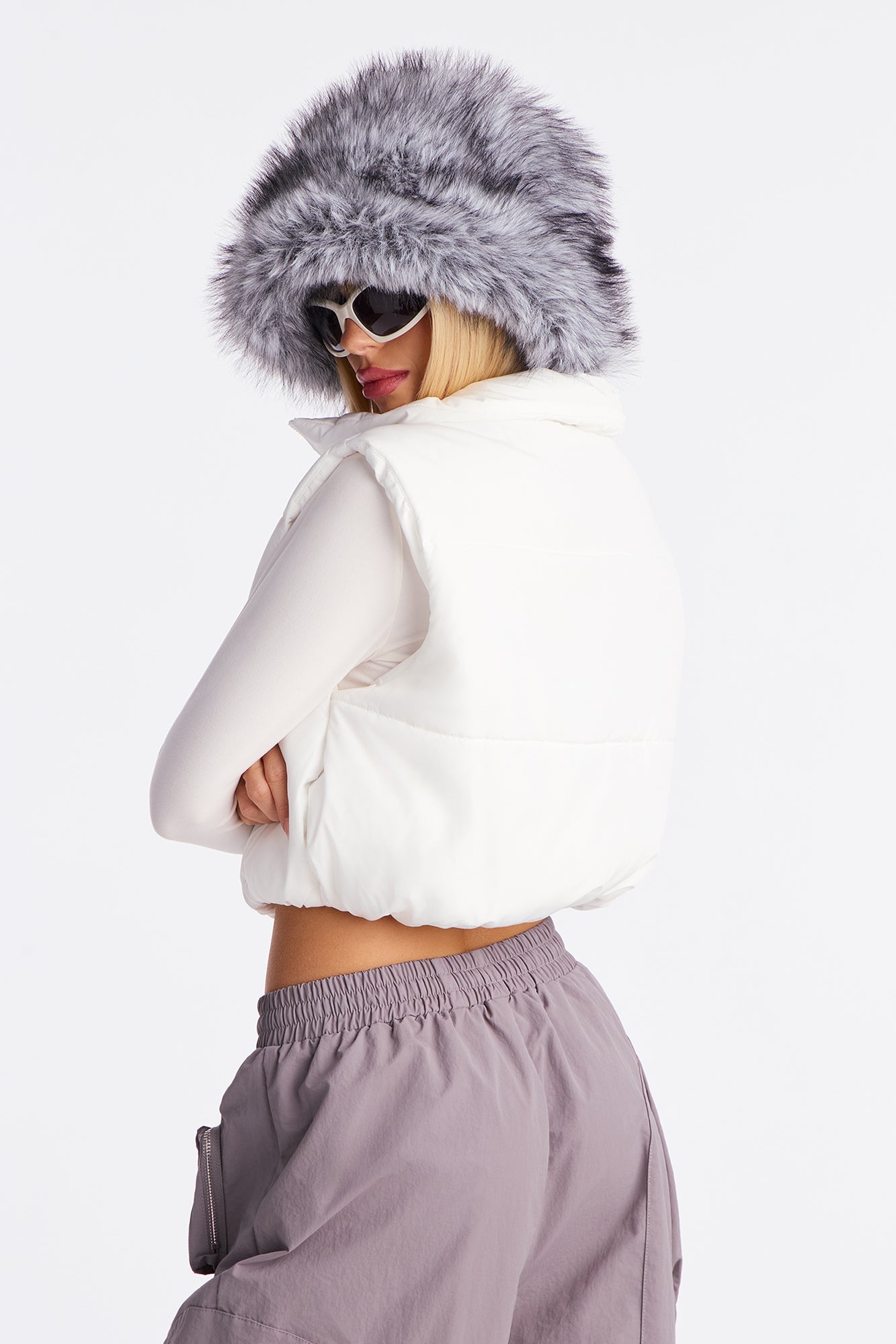 Harmony Cropped Puffer Vest - White