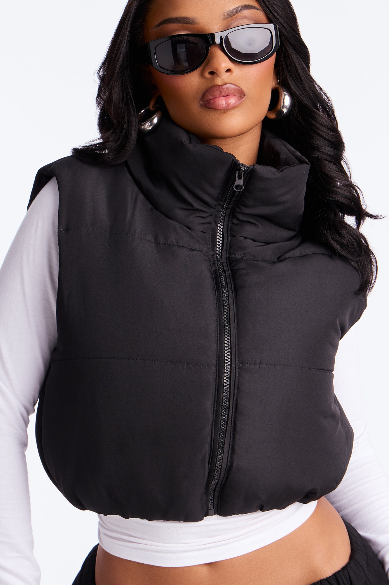 Harmony Cropped Puffer Vest - Black