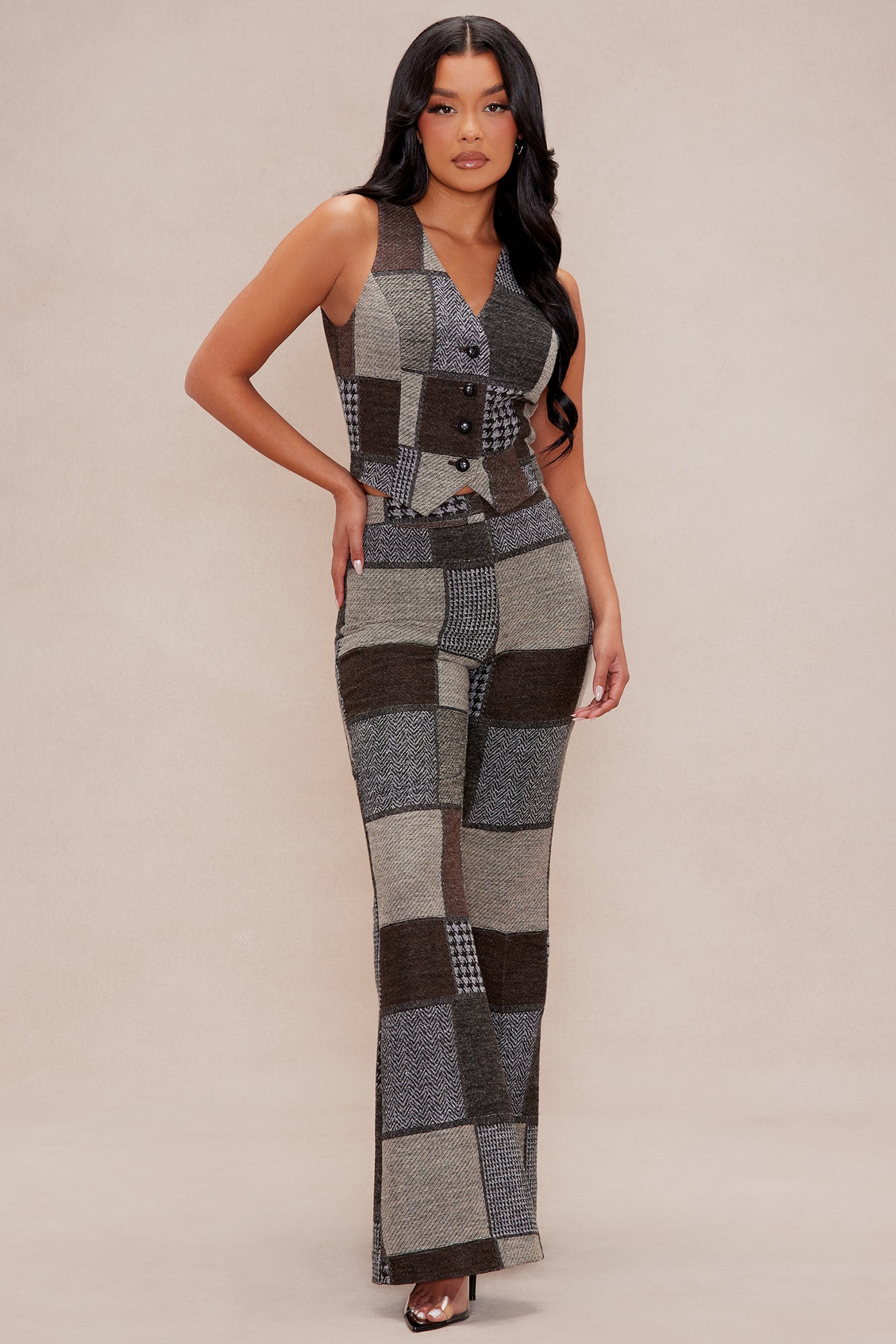 Harriet Patched Vest - Brown/combo