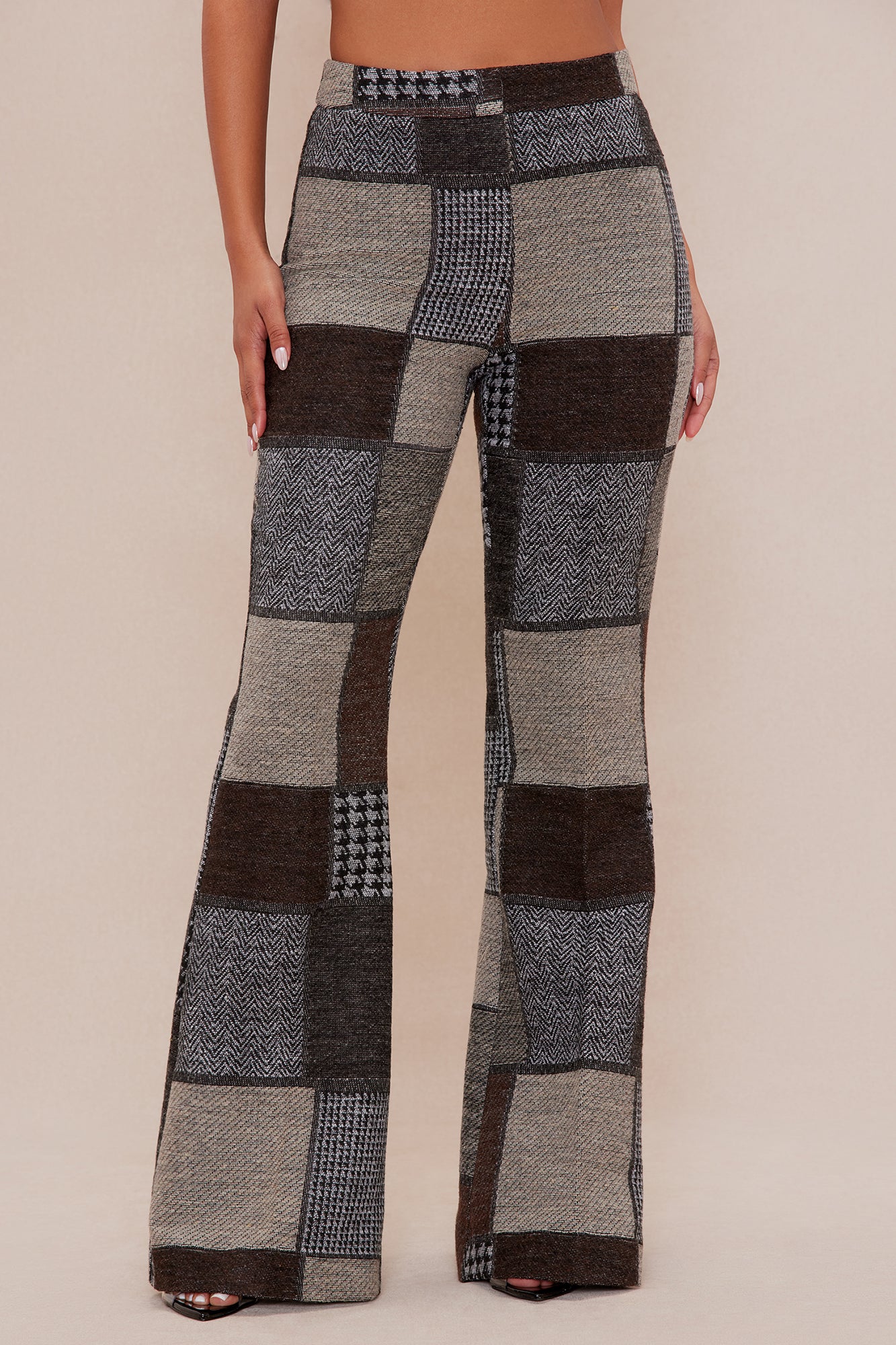 Harriet Patched Flare Pant - Brown/combo