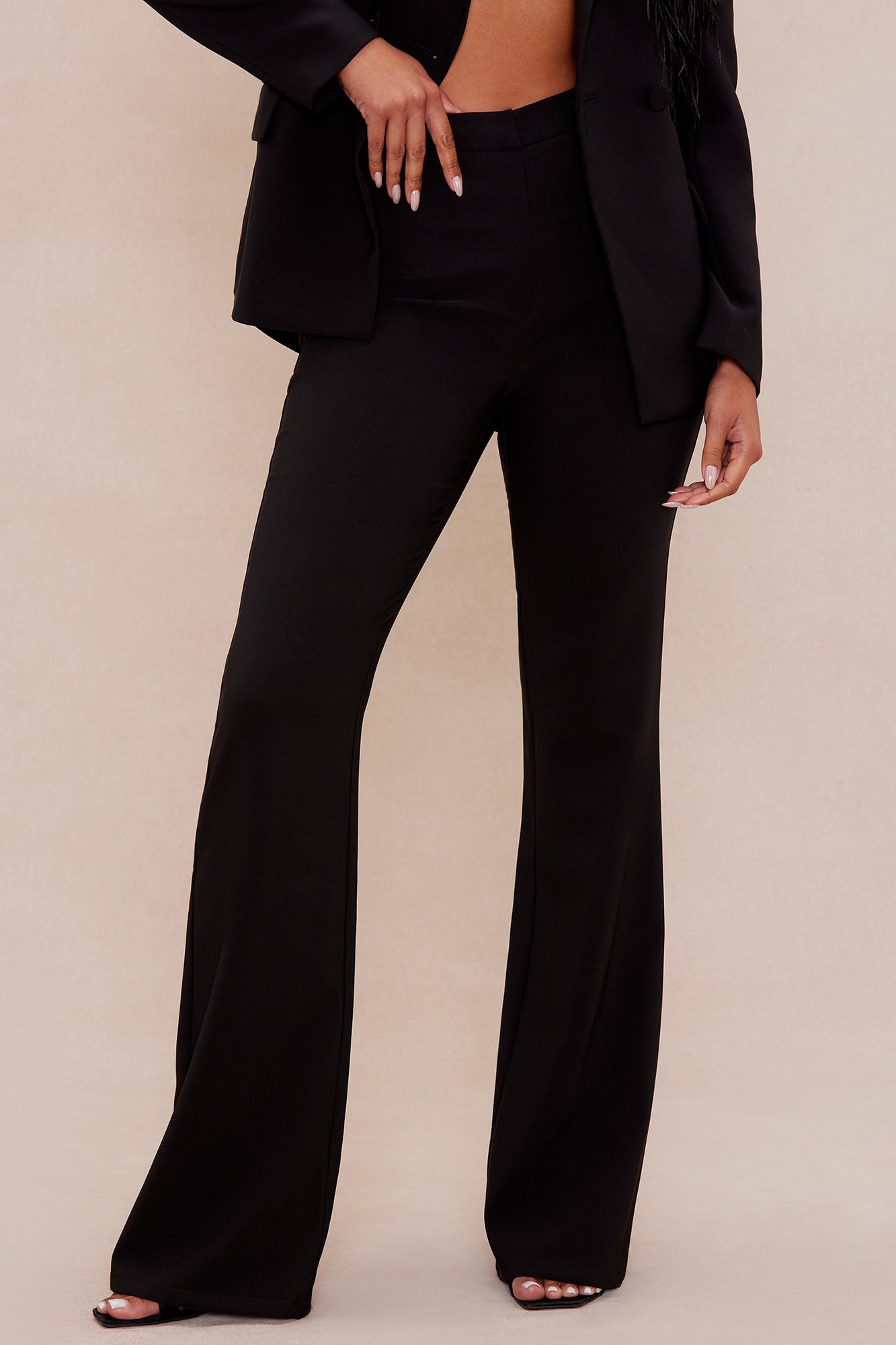 Diana Feather Blazer Suit Set - Black