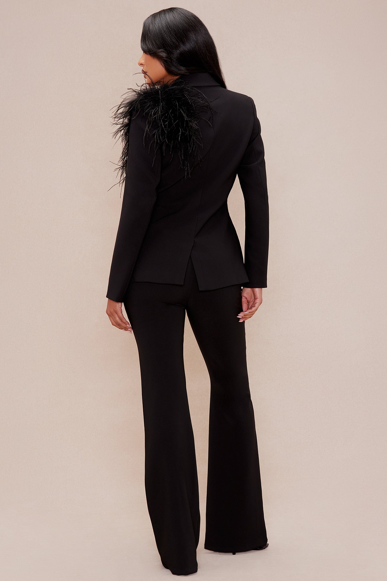 Diana Feather Blazer Suit Set - Black