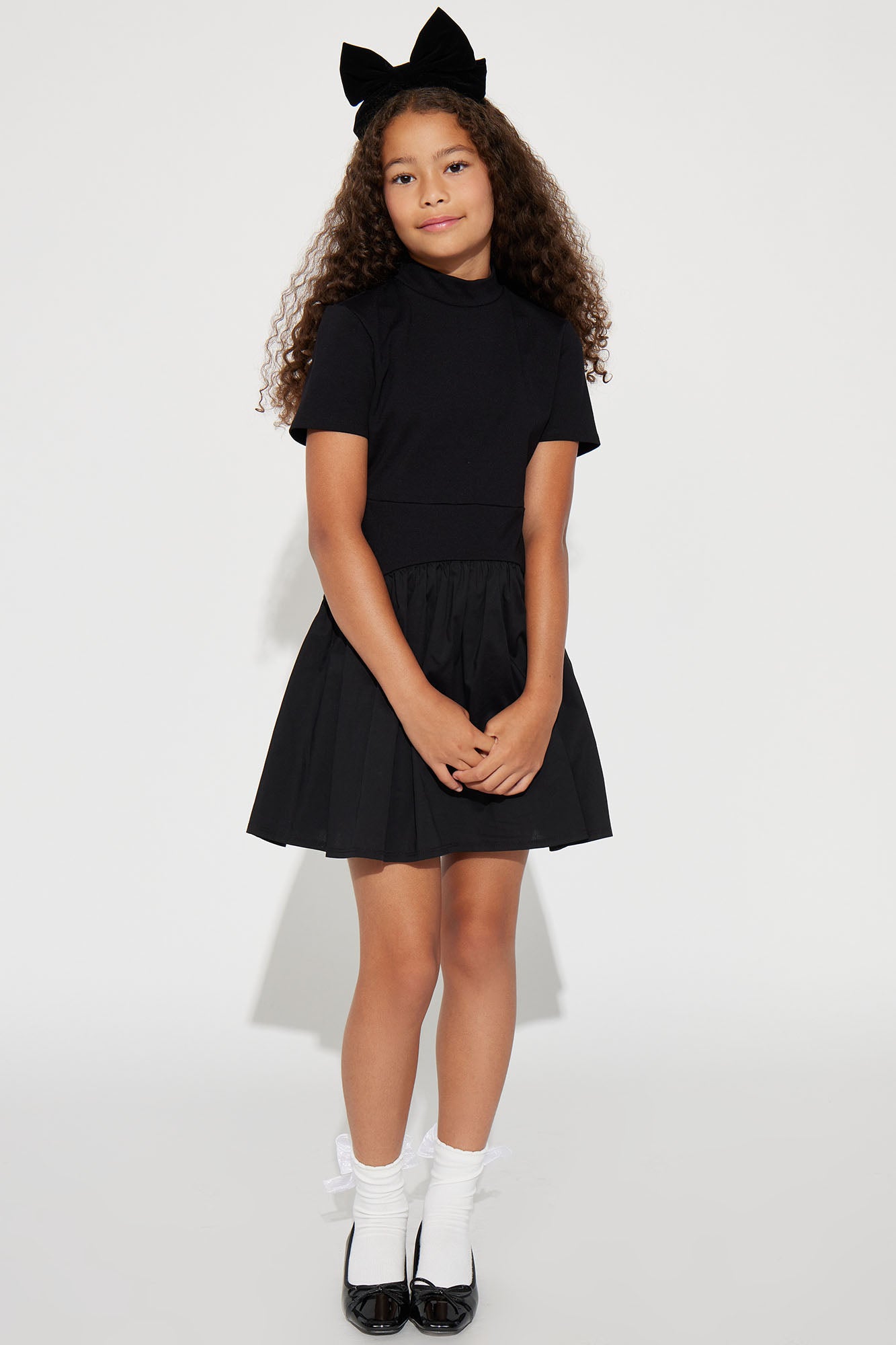 Mini Kennedy Short Sleeve Drop Waist Mini Dress - Black