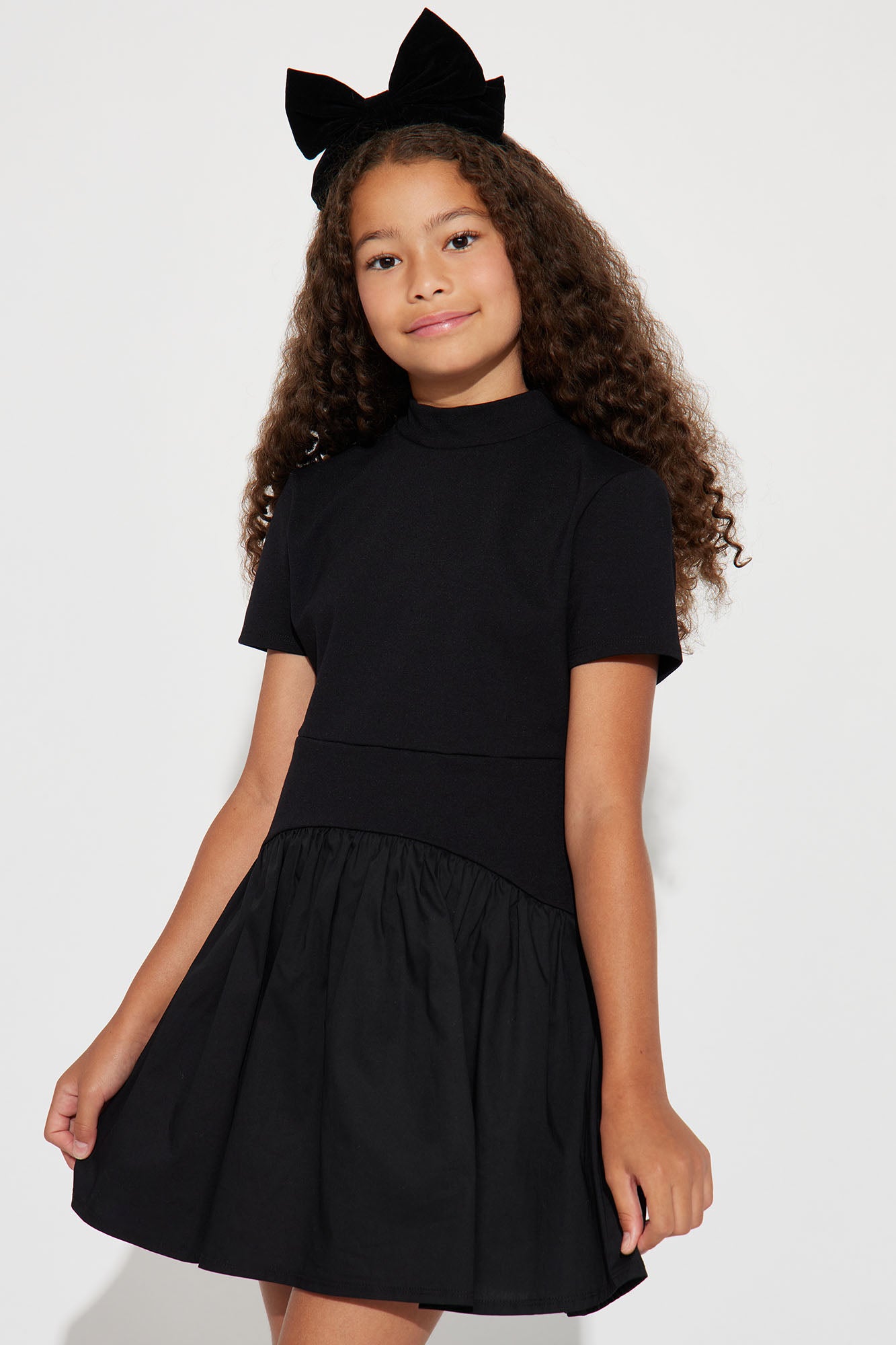 Mini Kennedy Short Sleeve Drop Waist Mini Dress - Black