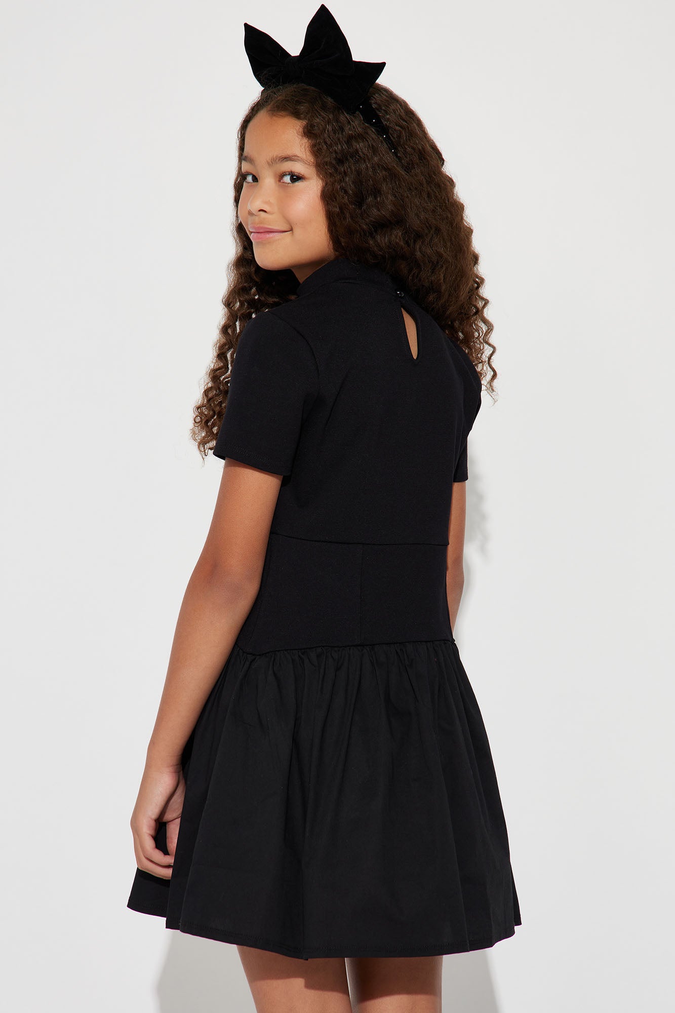 Mini Kennedy Short Sleeve Drop Waist Mini Dress - Black