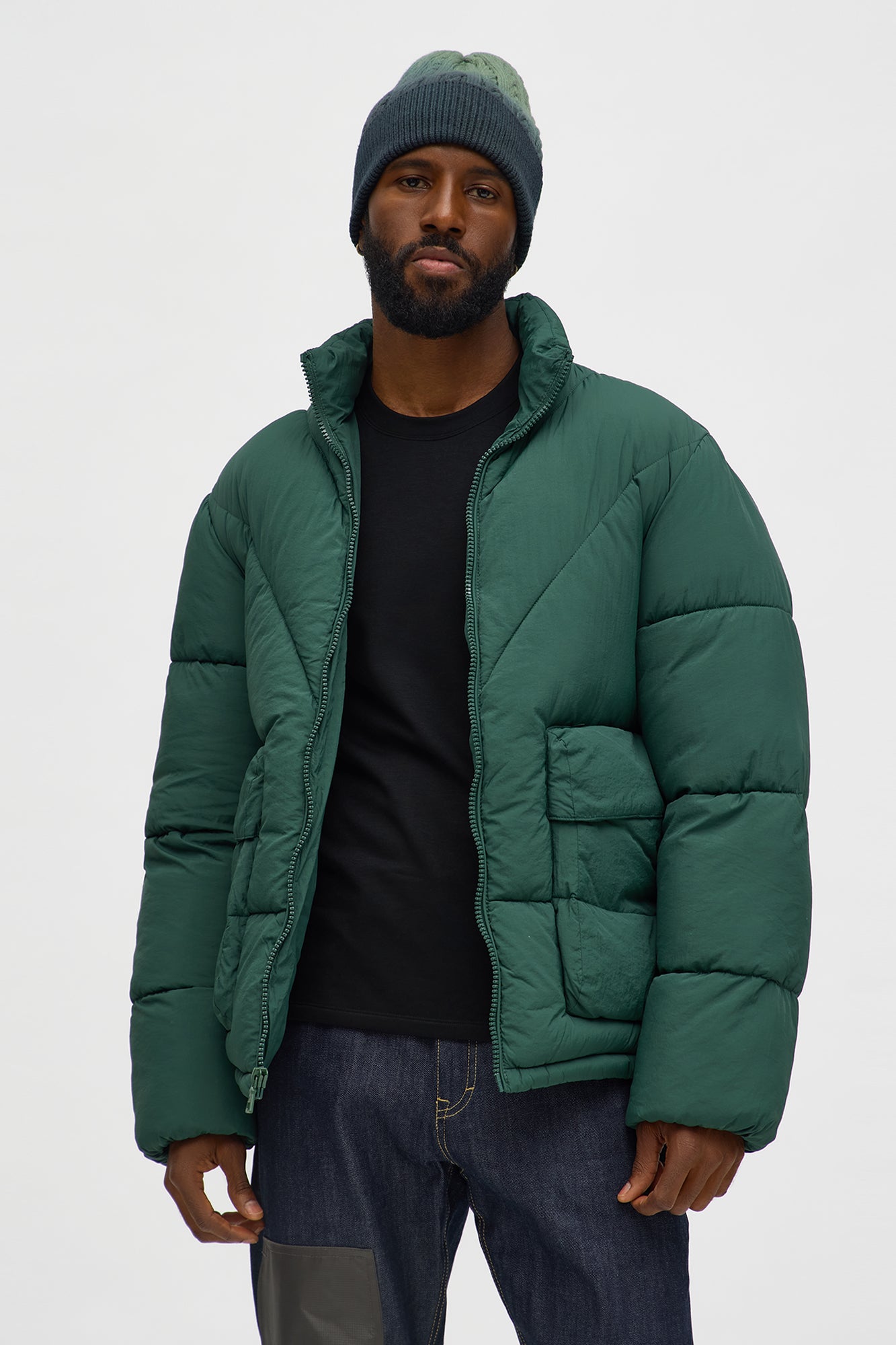 Stick To It Quilted Utility Pocket Puffer Jacket - Hunter Green