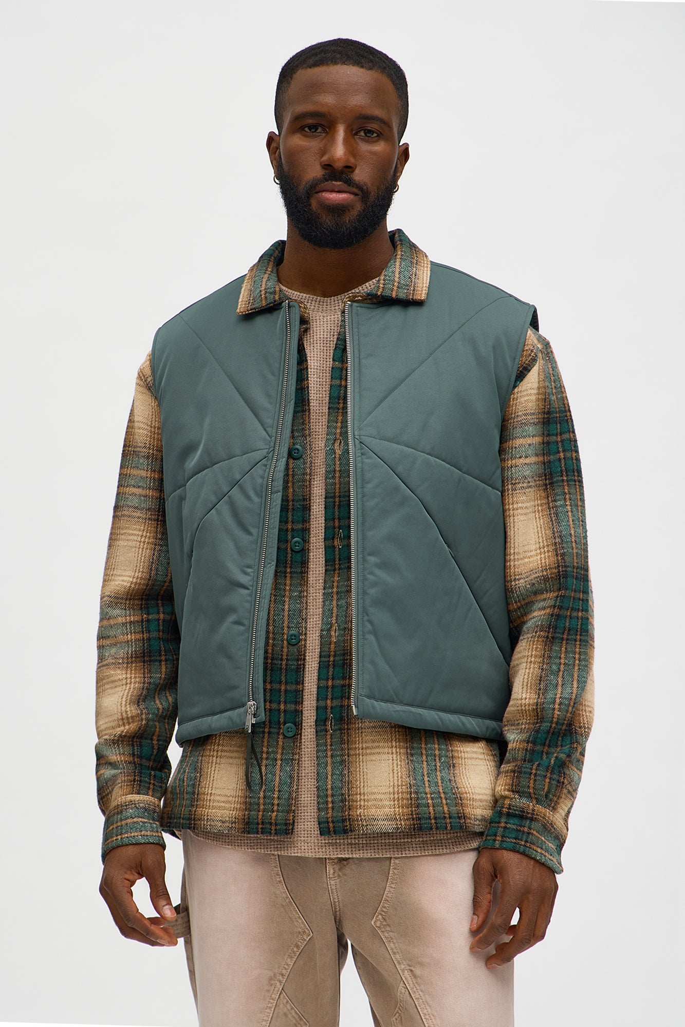 Look At Me Paneled Padded Vest - Olive