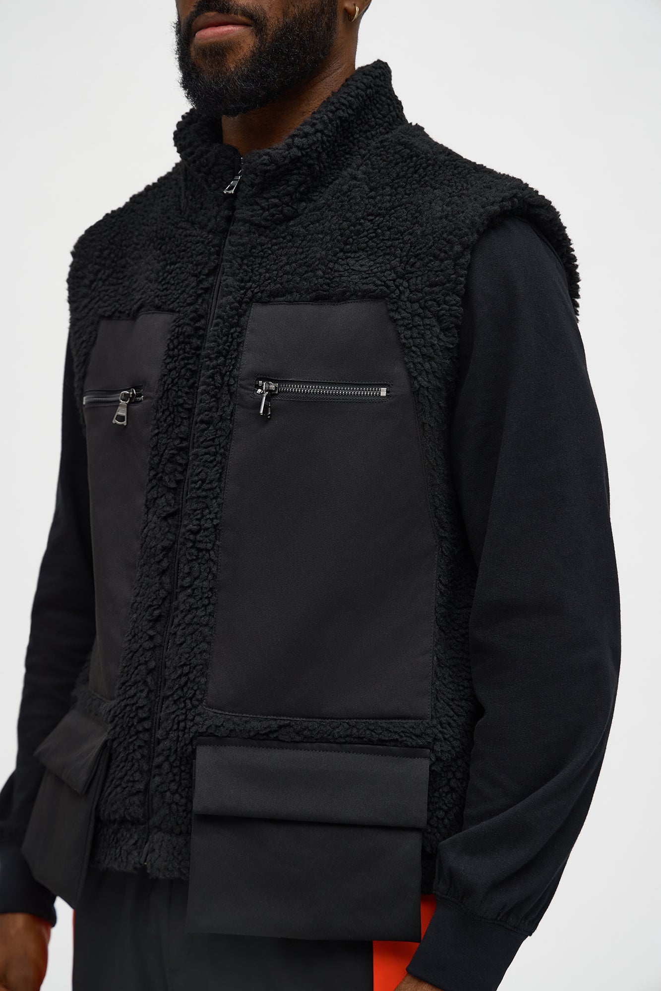 Relaxed Sherpa Nylon Vest - Black