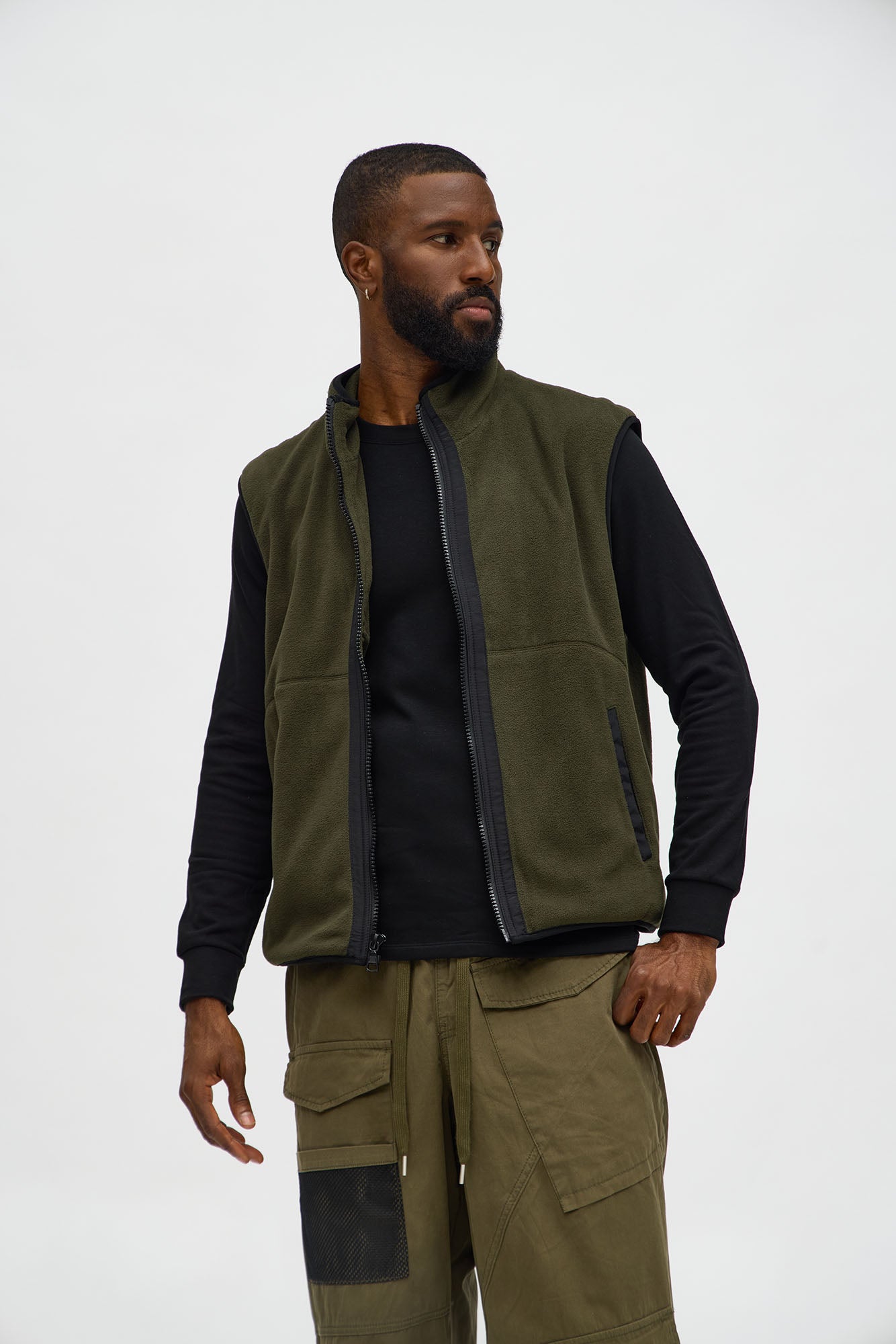 Ready To Go Contrast Trimmed Fleece Vest - Green