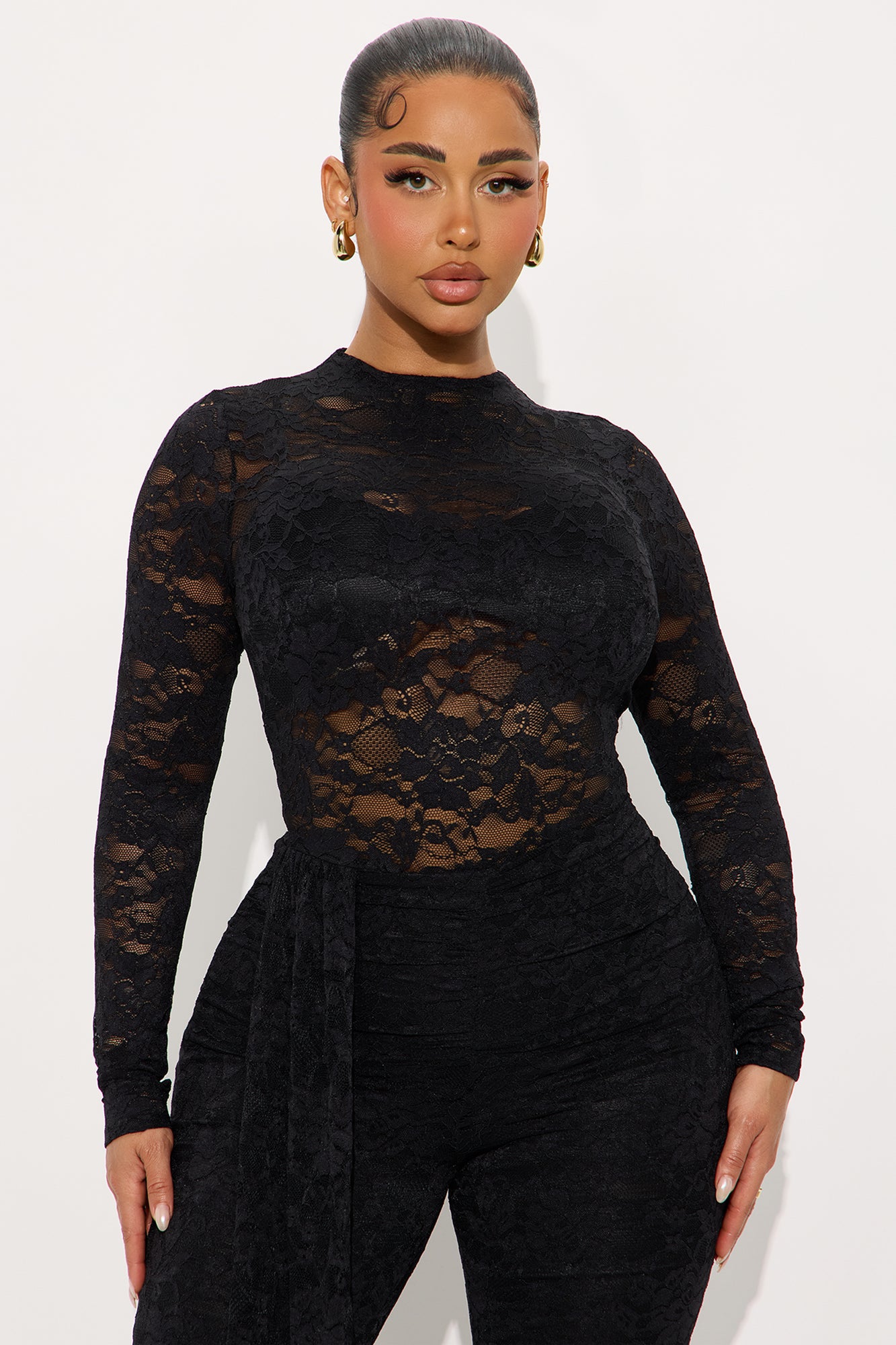 Made You Look Draped Lace Jumpsuit - Black