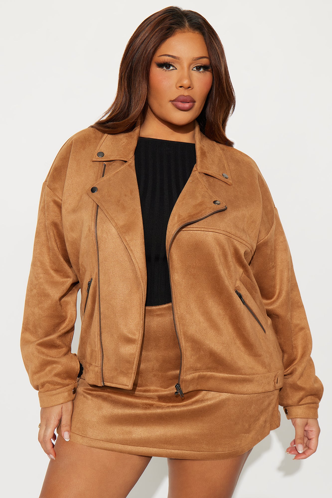 Girl Talks Faux Suede Skort Set - Taupe