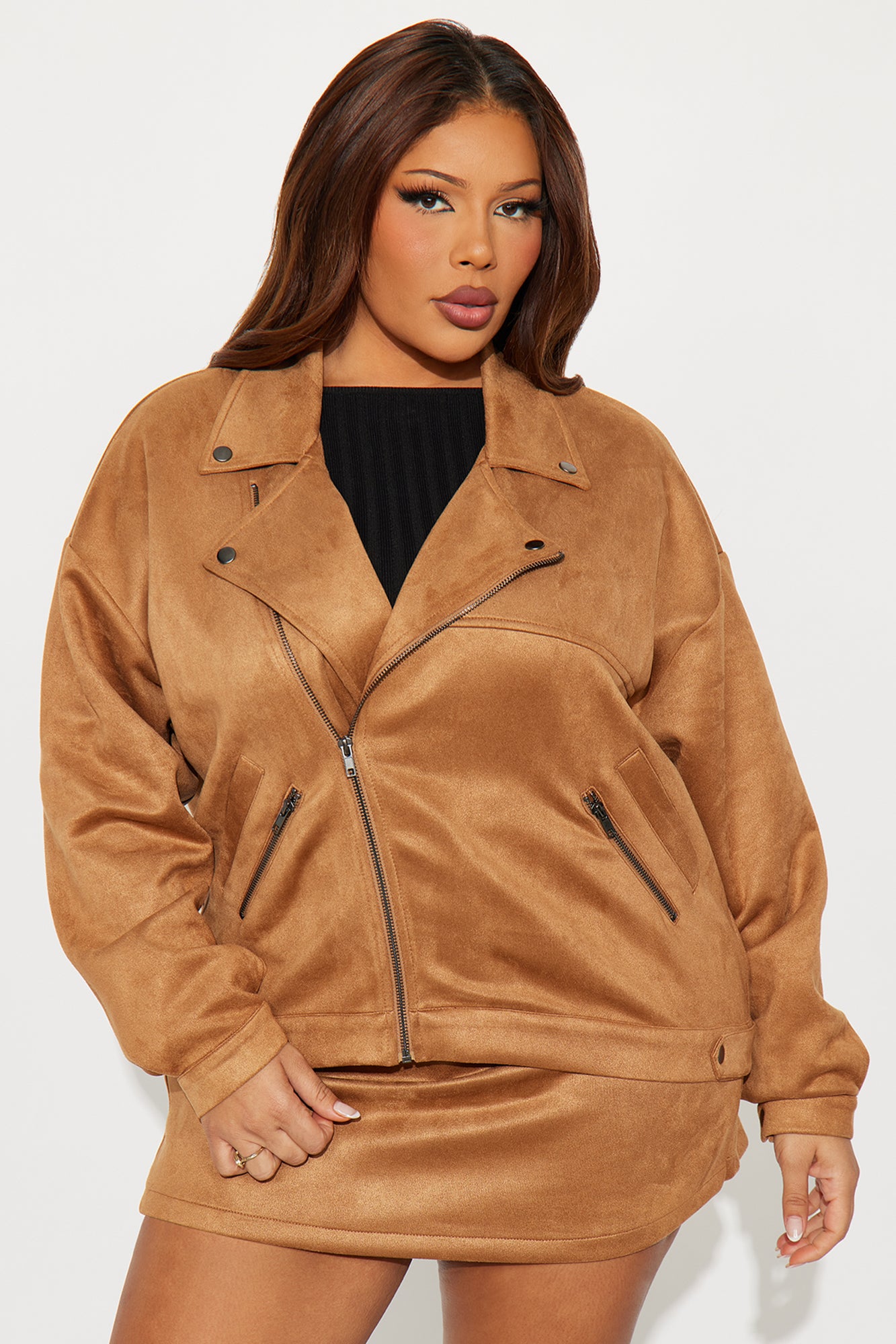 Girl Talks Faux Suede Skort Set - Taupe