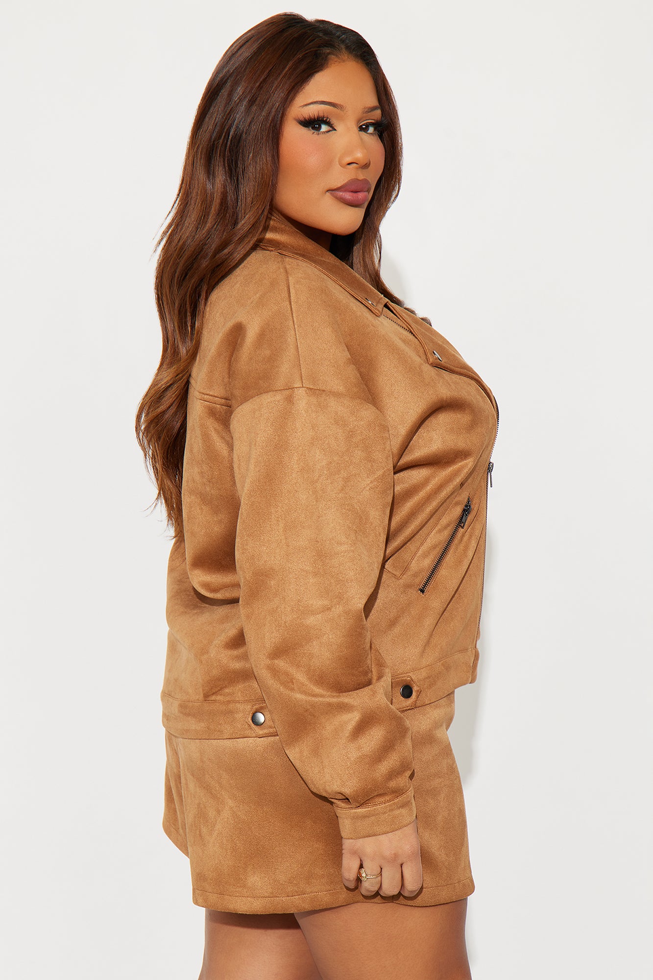 Girl Talks Faux Suede Skort Set - Taupe