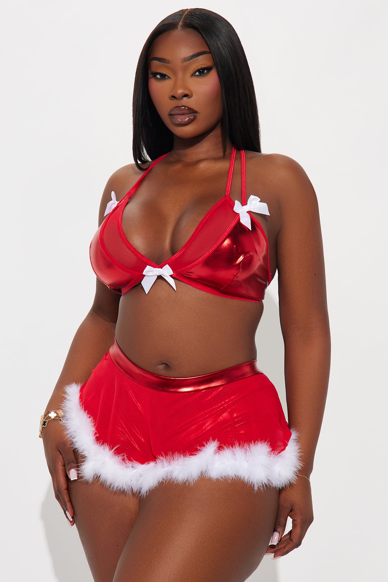 Santa's Workshop Bra And Skirt Short 2 Piece Set - Red/White