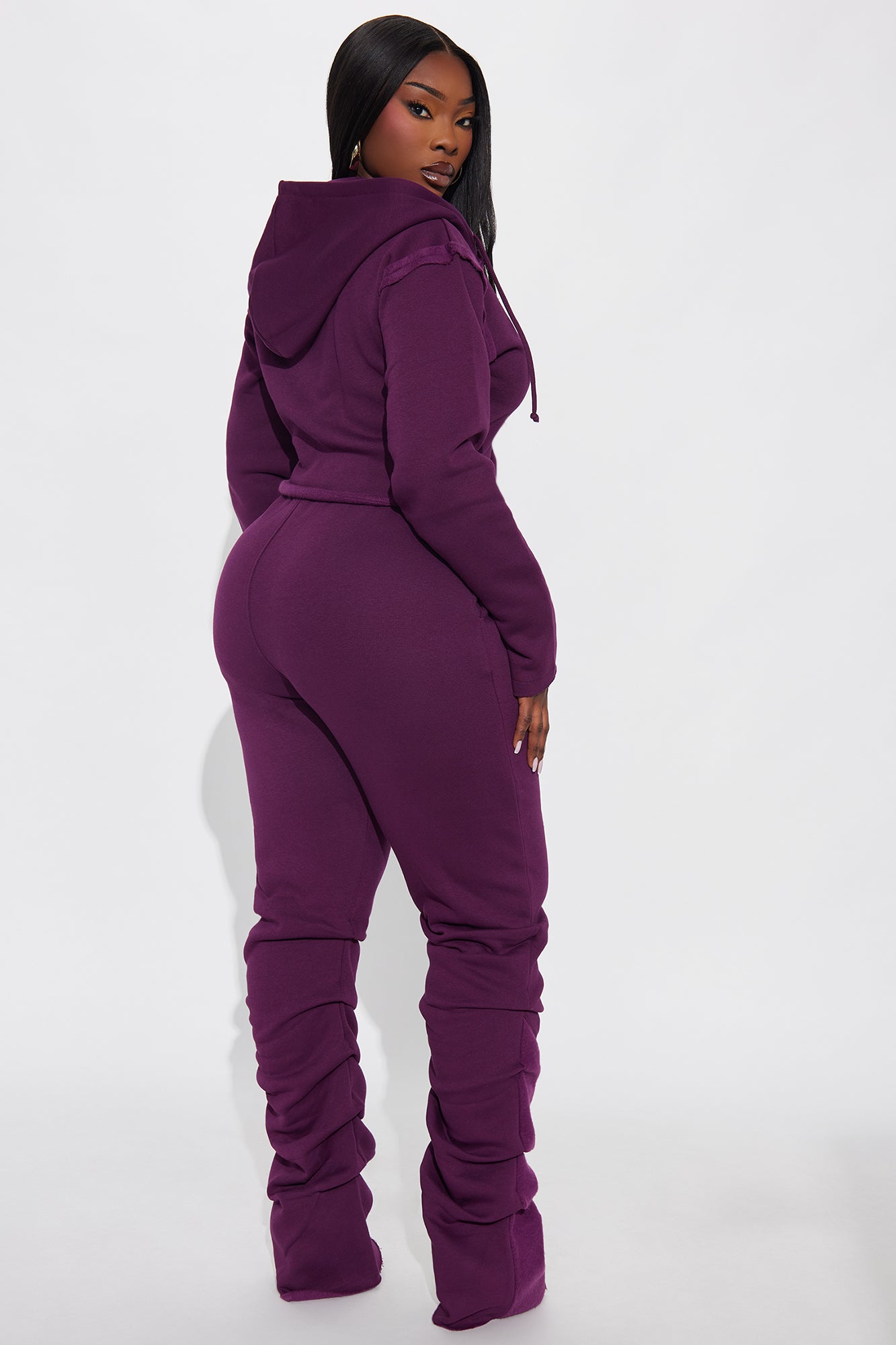 Girly Vibe Fleece Pant Set - Plum
