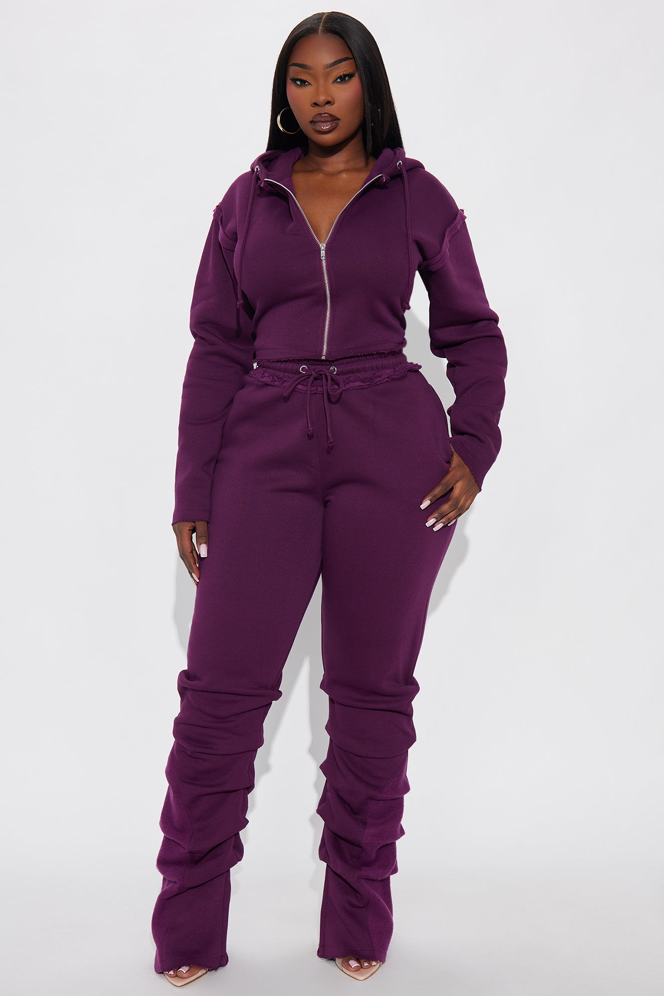 Girly Vibe Fleece Pant Set - Plum
