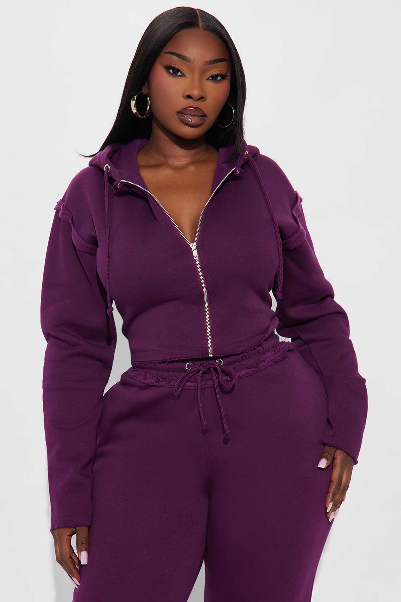 Girly Vibe Fleece Pant Set - Plum