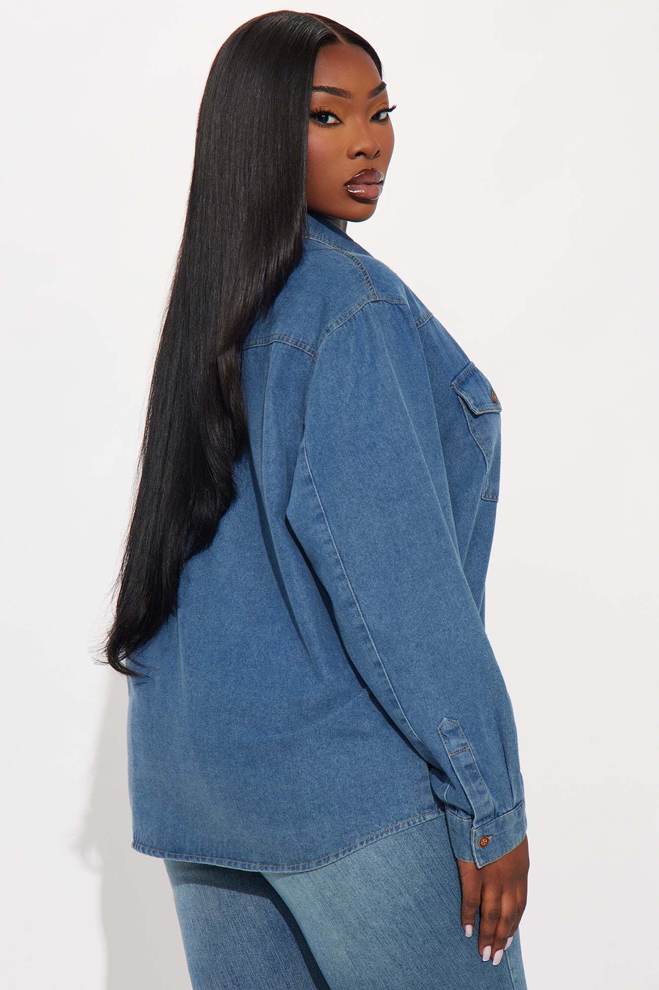 Statement Look Denim Shirt - Medium Wash