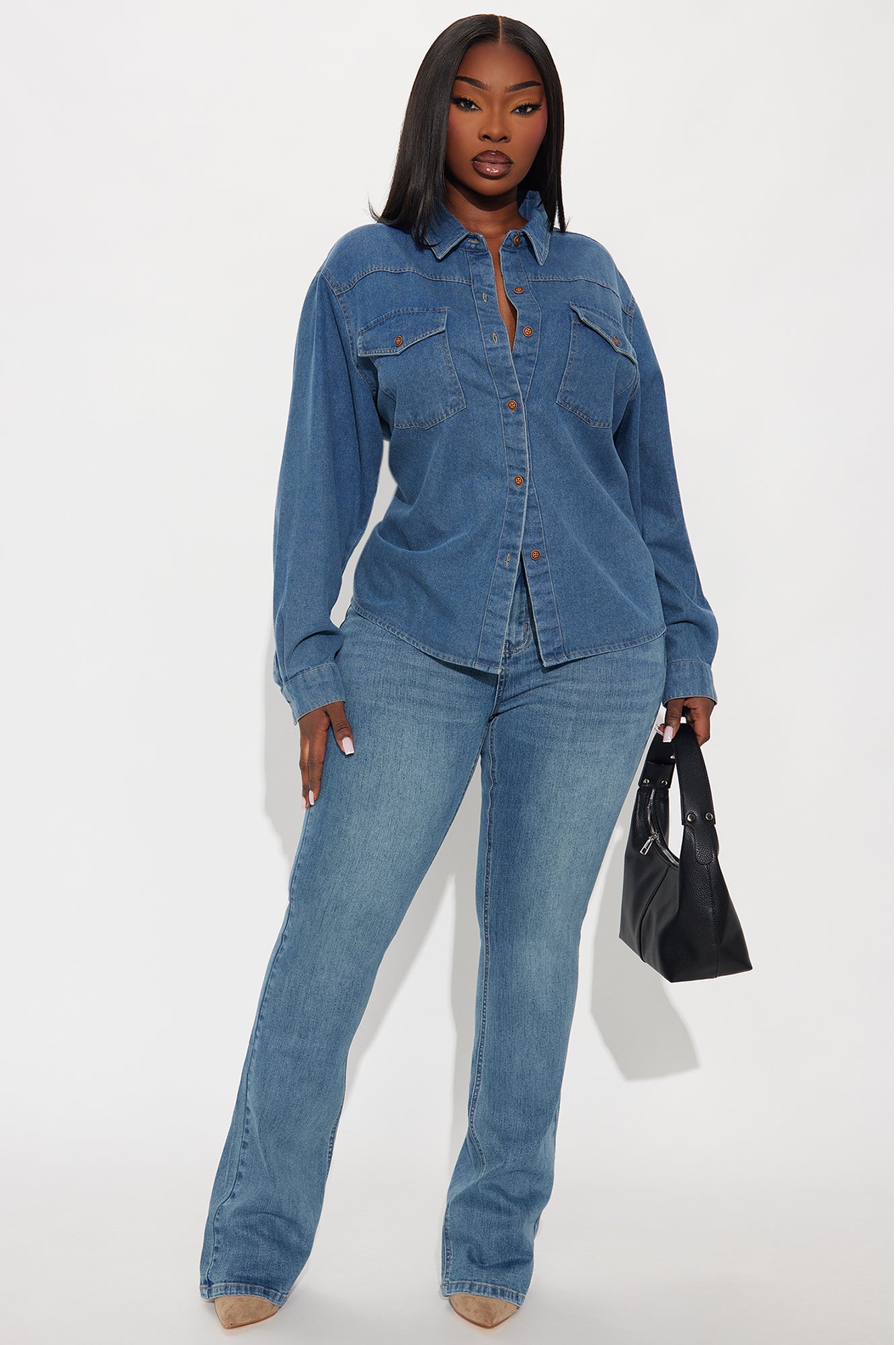 Statement Look Denim Shirt - Medium Wash