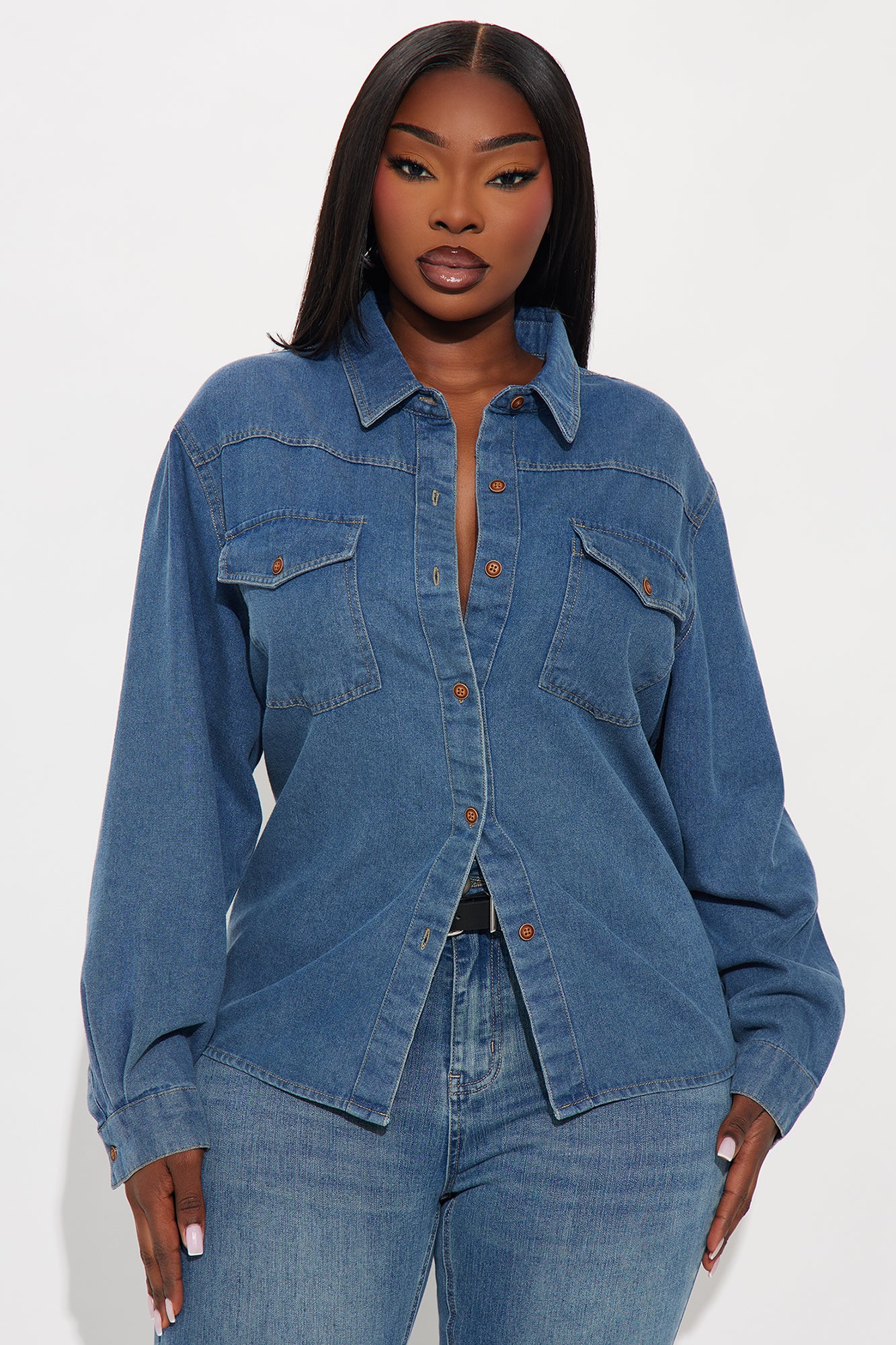 Statement Look Denim Shirt - Medium Wash
