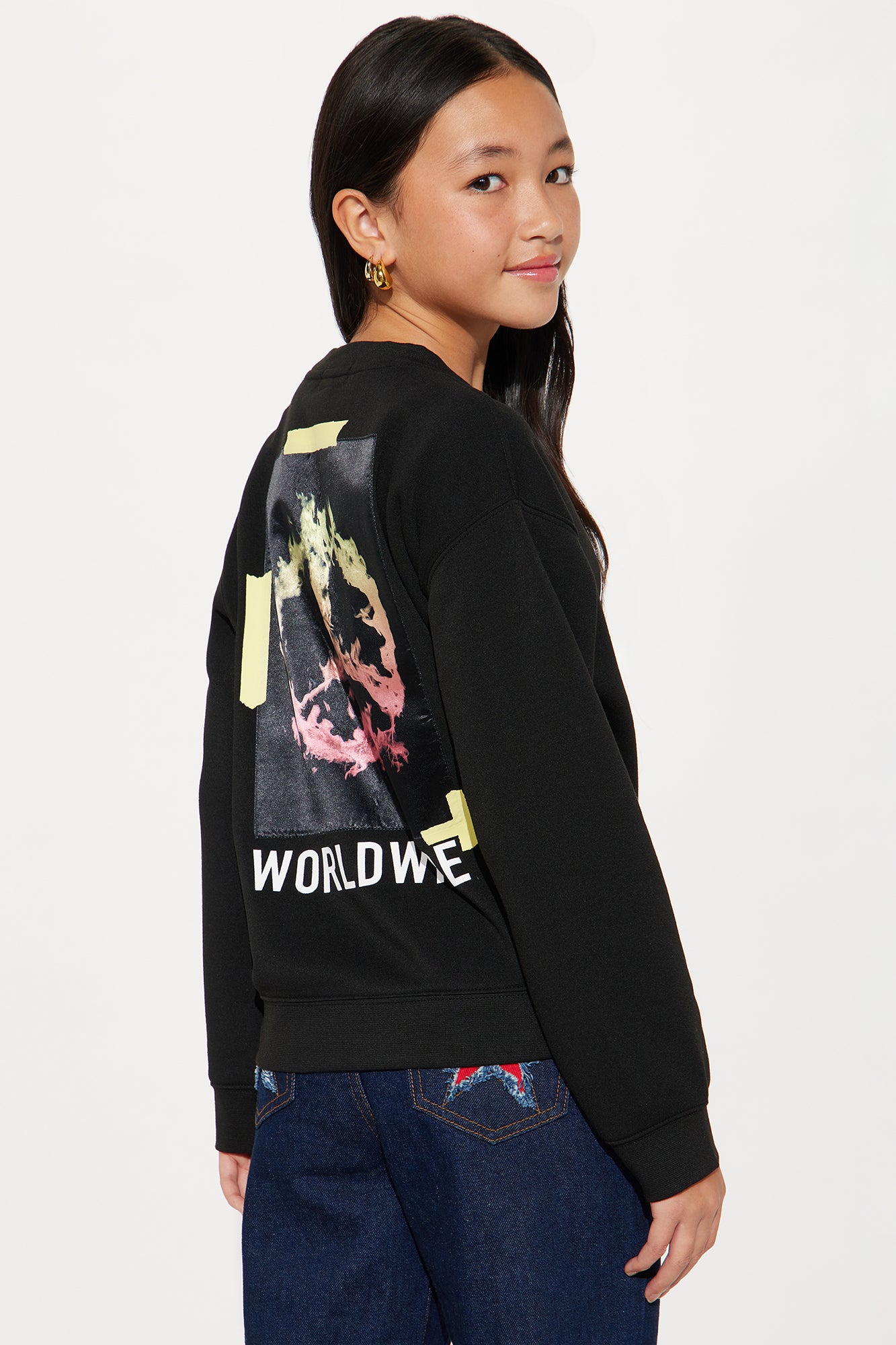 Mini She's Worldwide Crew Neck Sweatshirt - Black