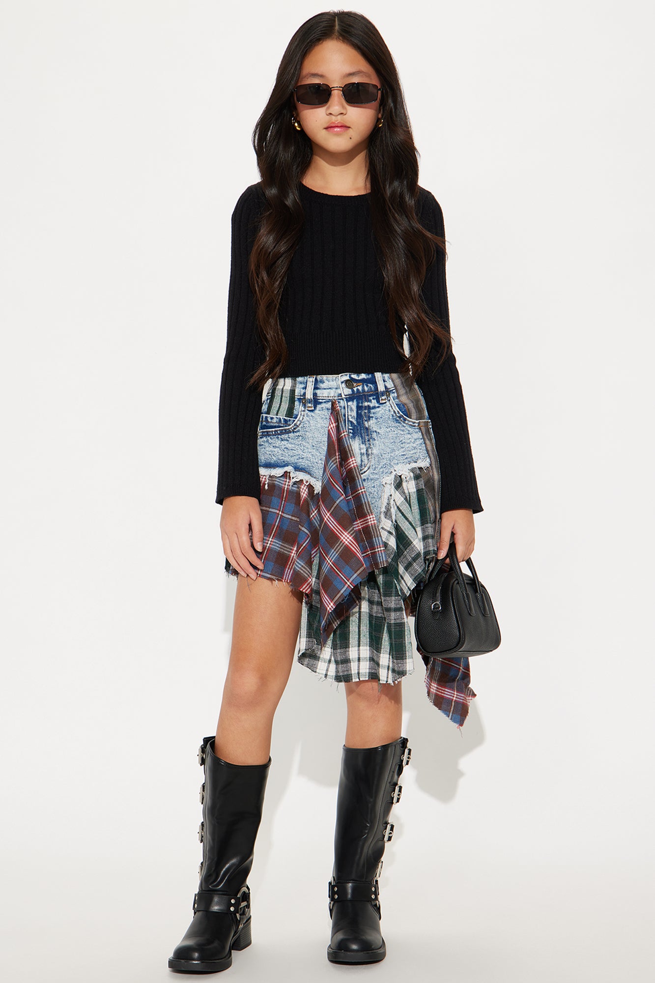 Mini Too Rad In Plaid Skirt - Medium Wash