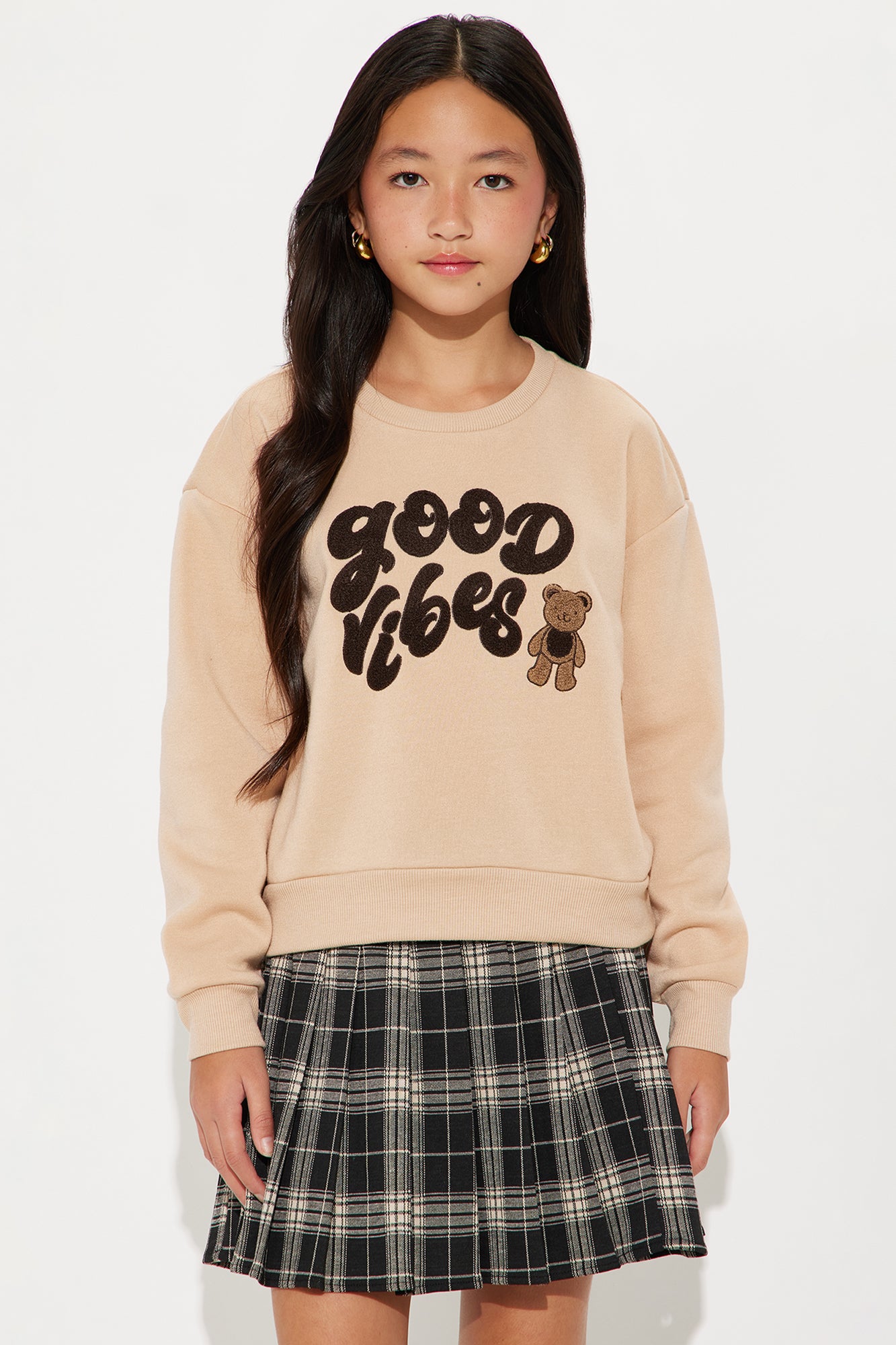 Mini Beary Good Vibes Crew Neck Sweatshirt - Sand