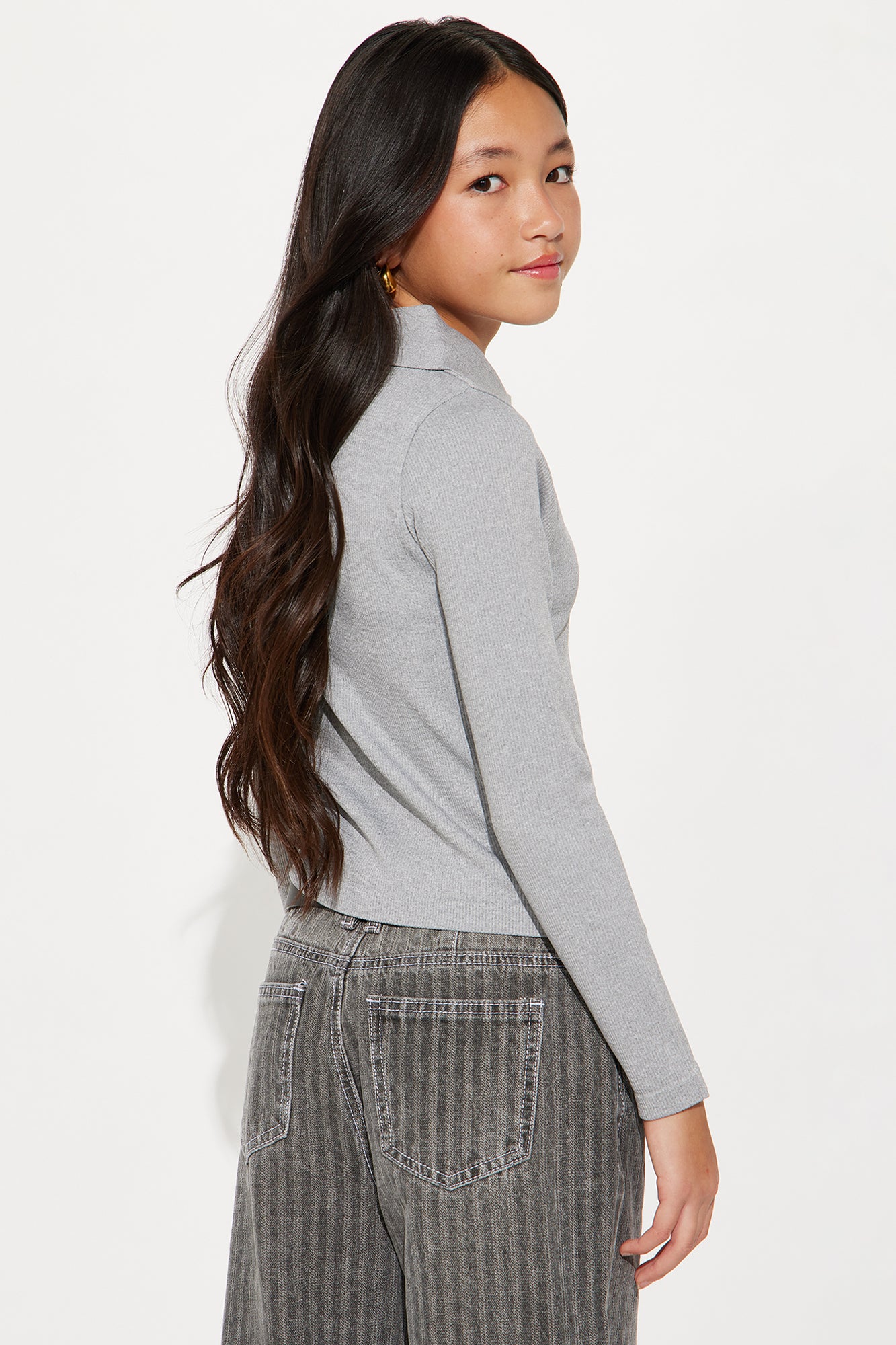 Mini Studying You Collared Seamless Top - Heather Grey