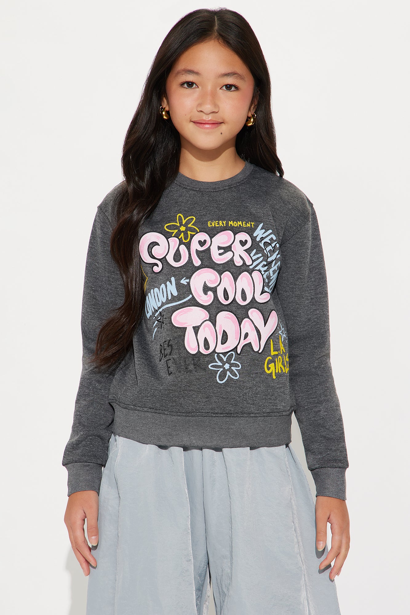 Mini Super Cool Today Crew Neck Sweatshirt - Charcoal