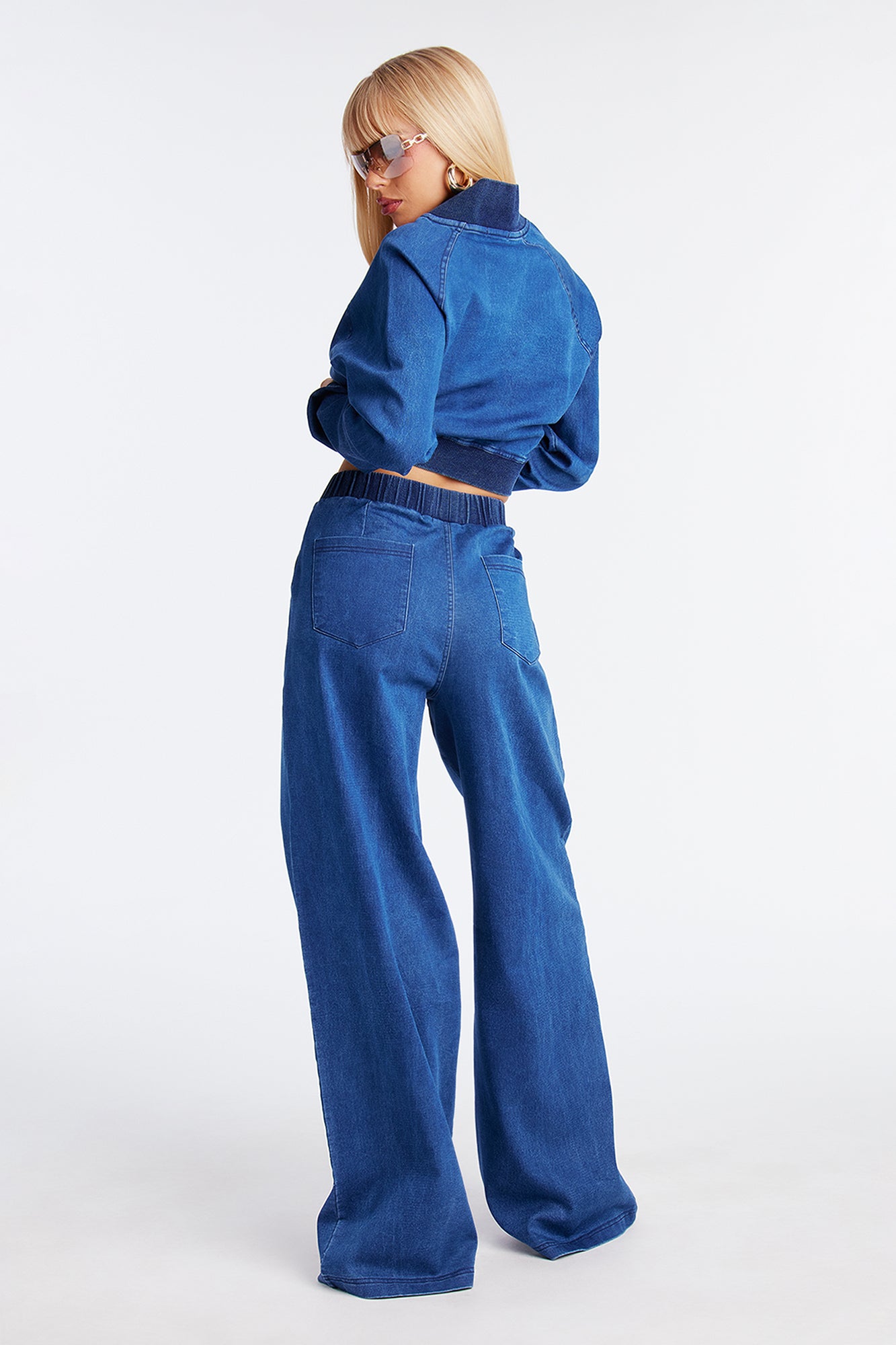 Khloe Knit Denim Pant Set - Medium Wash