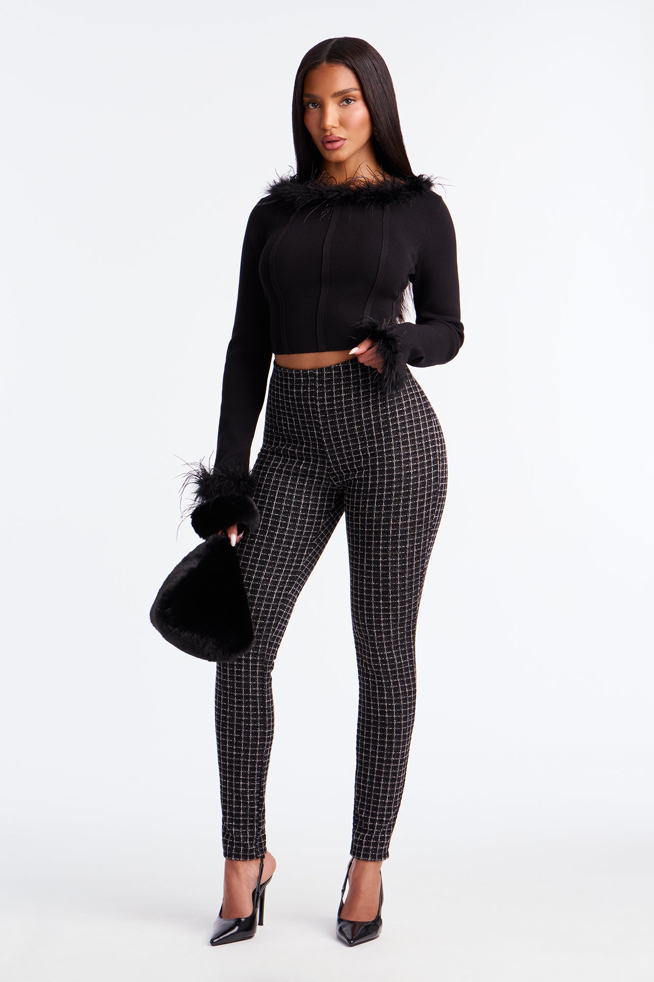 Party For Two Feather Sweater Top - Black