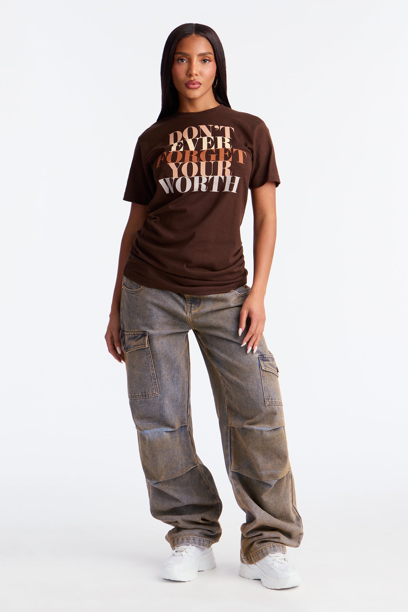 Don't Ever Forget Your Worth Crew Neck Tshirt - Chocolate