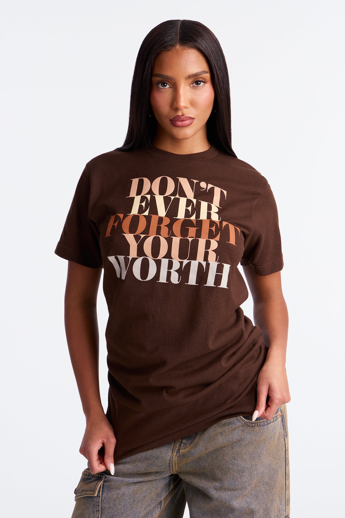 Don't Ever Forget Your Worth Crew Neck Tshirt - Chocolate