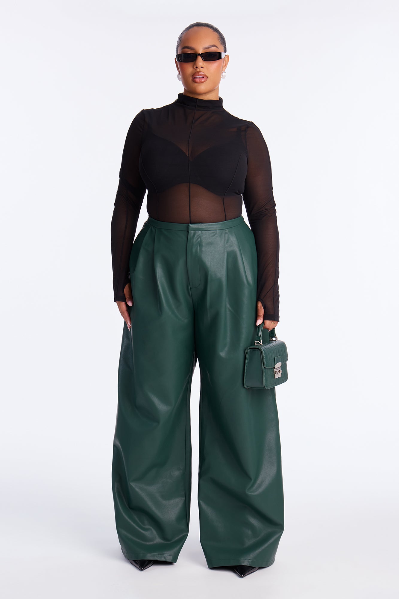 Elyna High Rise Faux Leather Wide Leg Pant 33 - Hunter Green