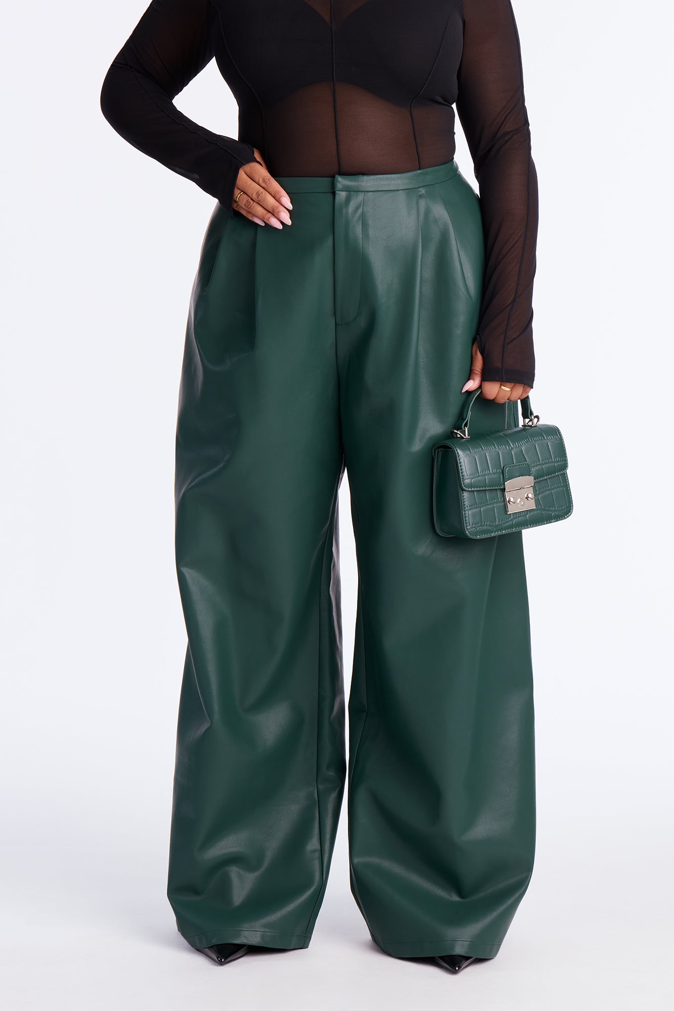 Elyna High Rise Faux Leather Wide Leg Pant 33 - Hunter Green