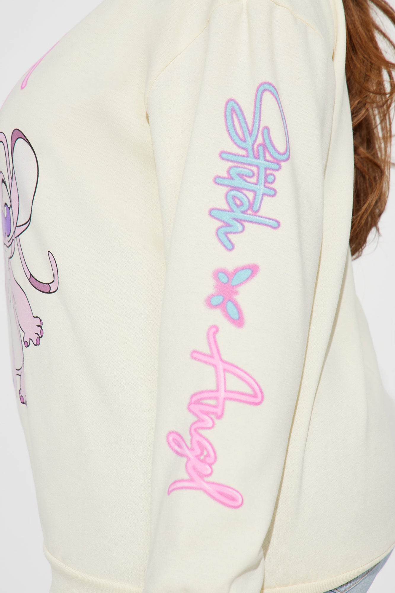 Stitch And Angel Graphic Sweatshirt - Cream