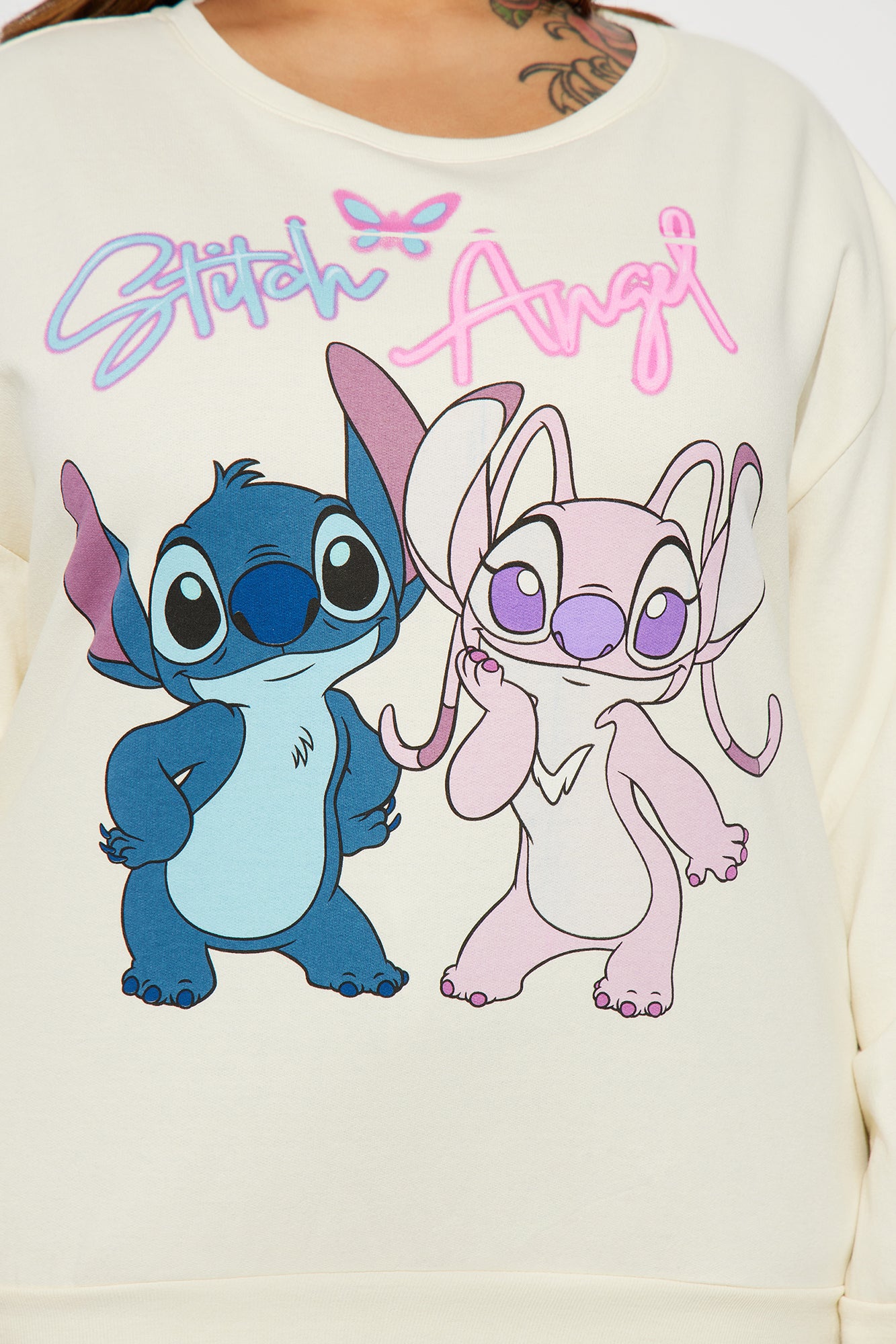 Stitch And Angel Graphic Sweatshirt - Cream