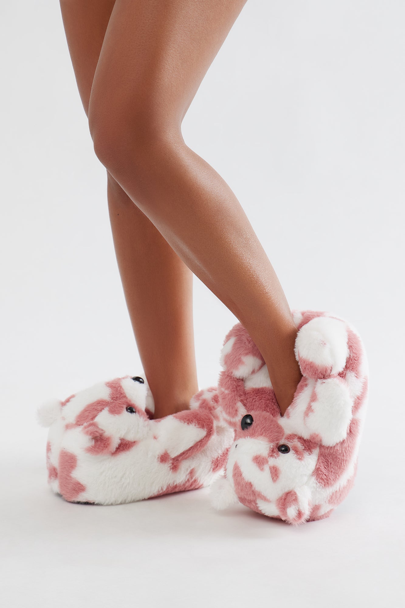 Camo Bear Faux Fur Slippers - Pink/combo