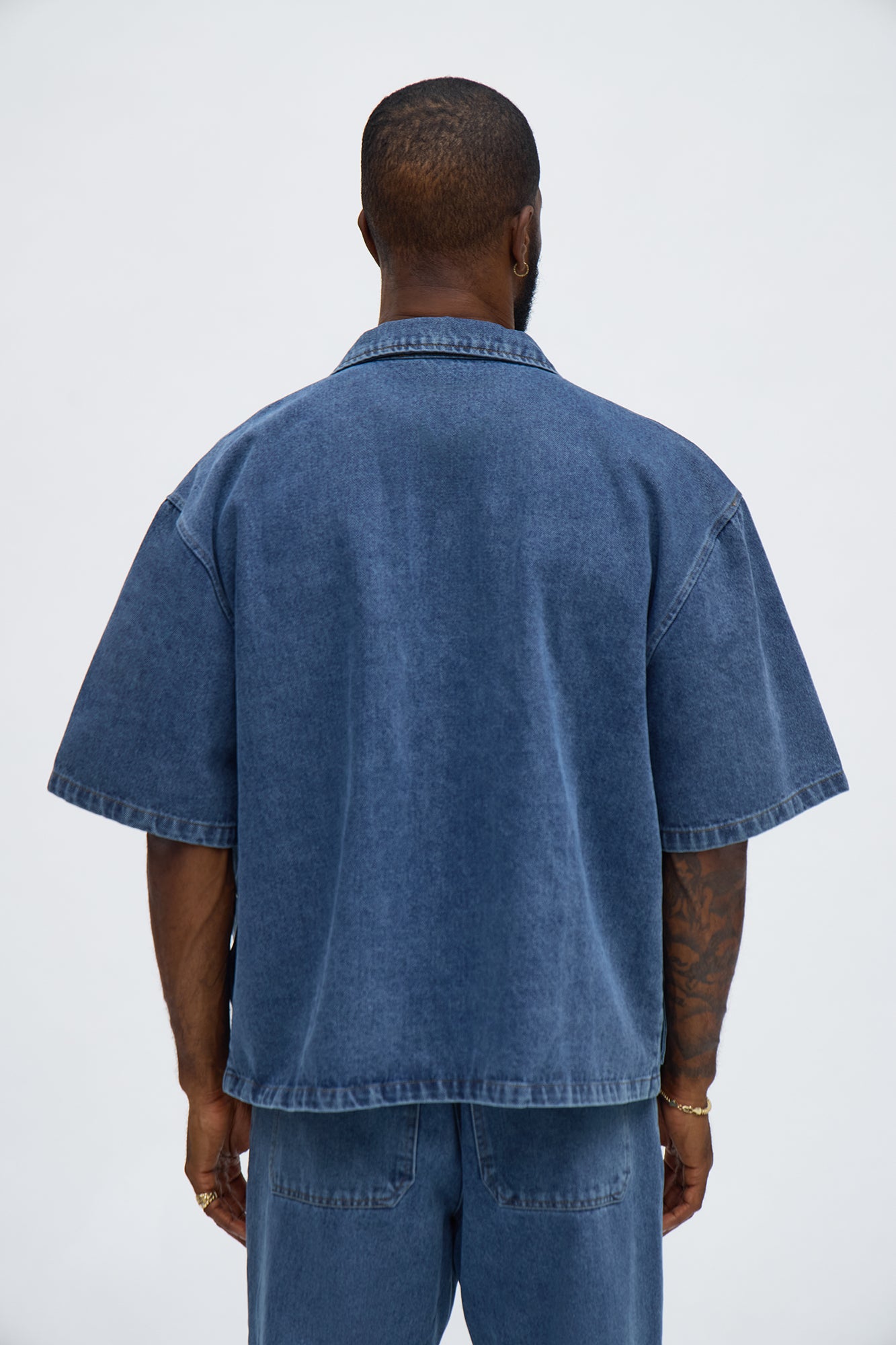 Boxy Utility Snap Panel Button Up Shirt - Dark Wash