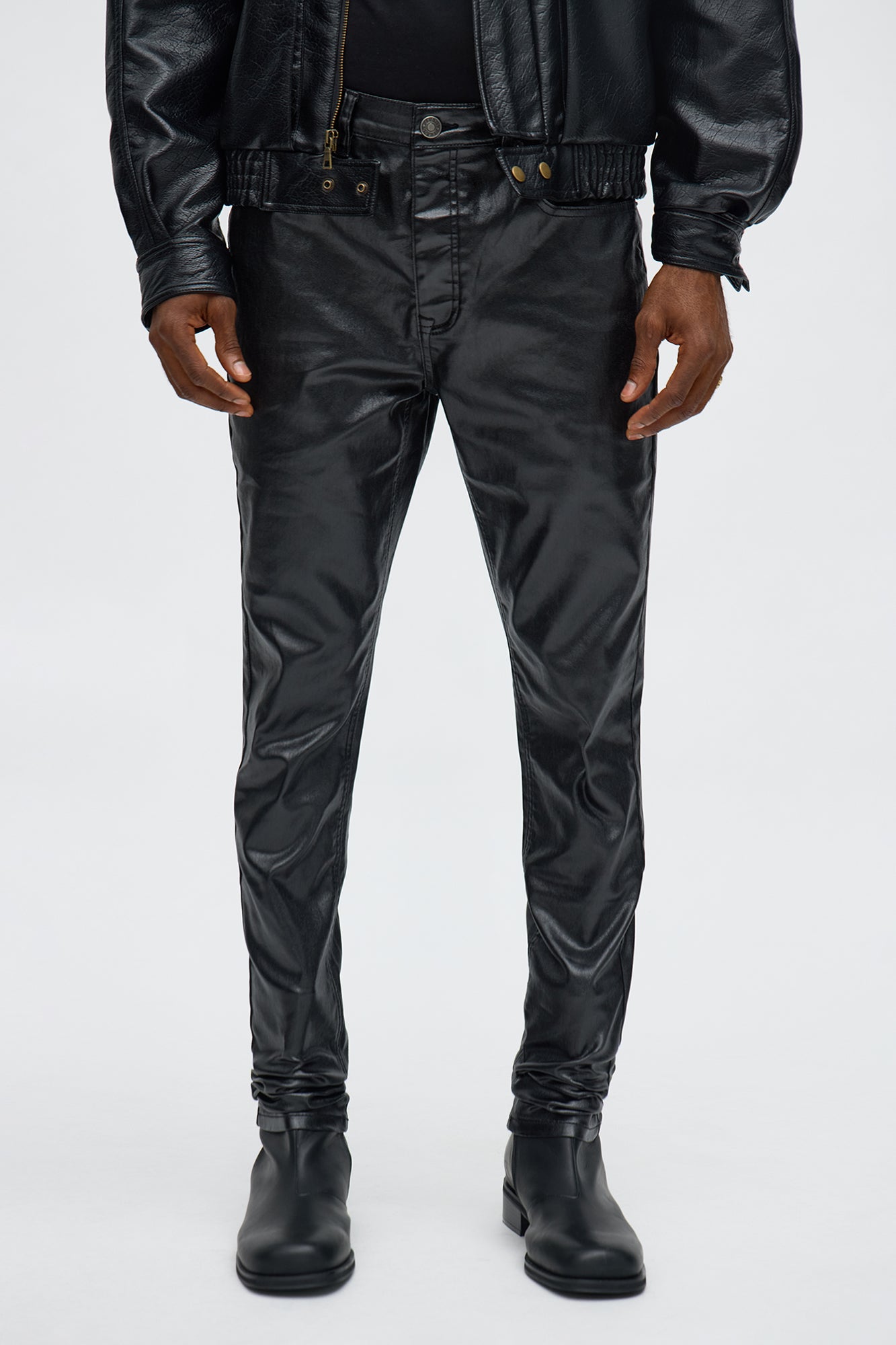Stacked Skinny High Shine Wax Coated Jean - Black