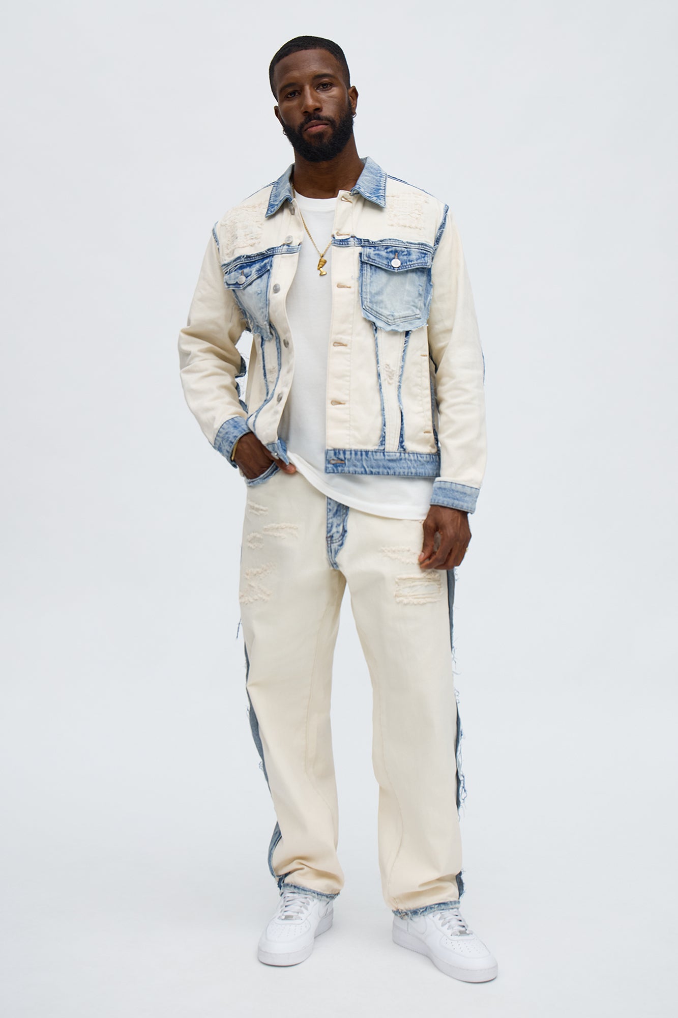 Relaxed Straight Benji Frayed Jean - Off White/combo