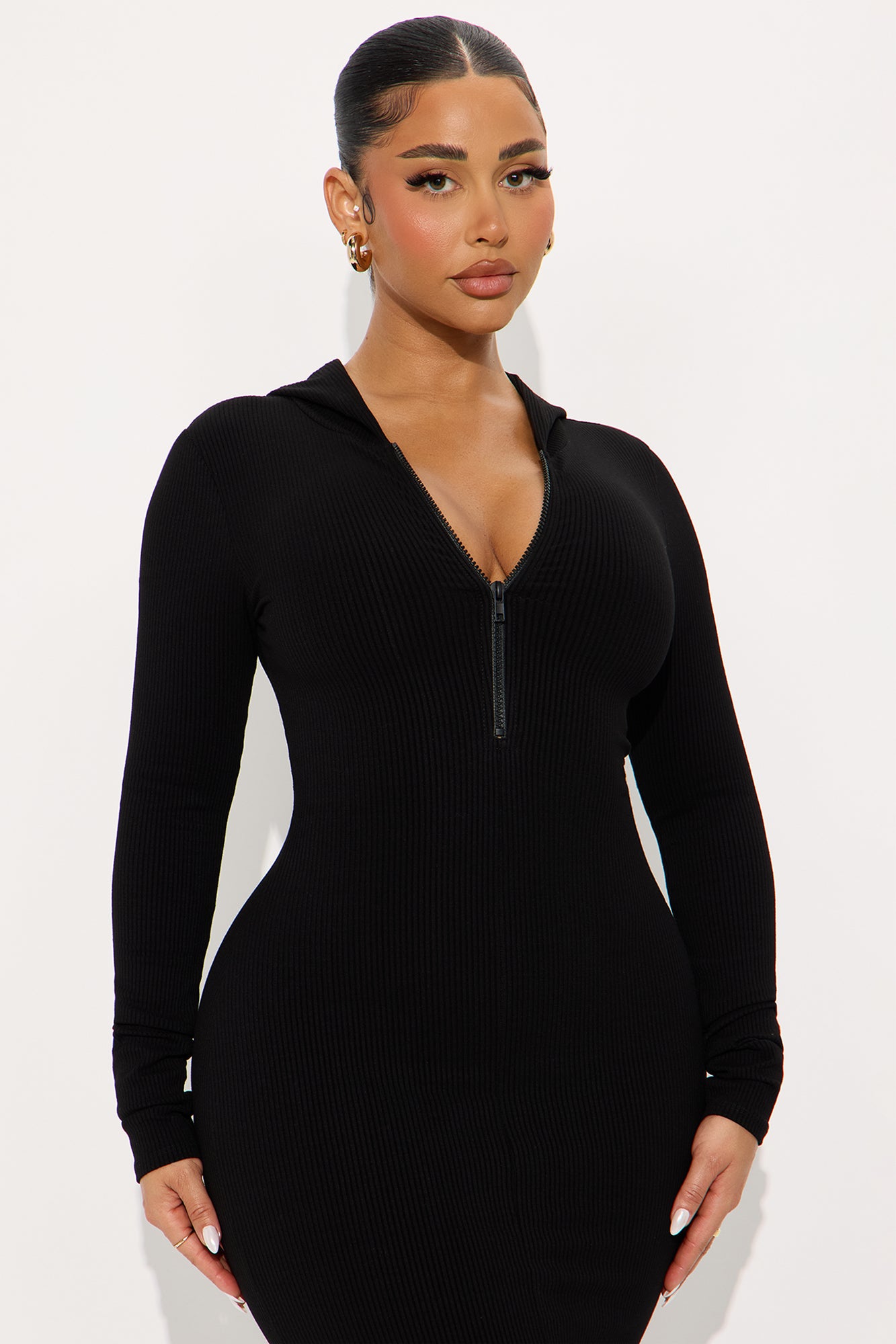 Lila Hooded Snatched Maxi Dress - Black