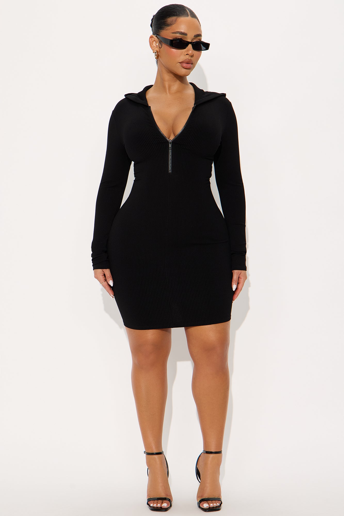 Lila Hooded Snatched Mini Dress - Black