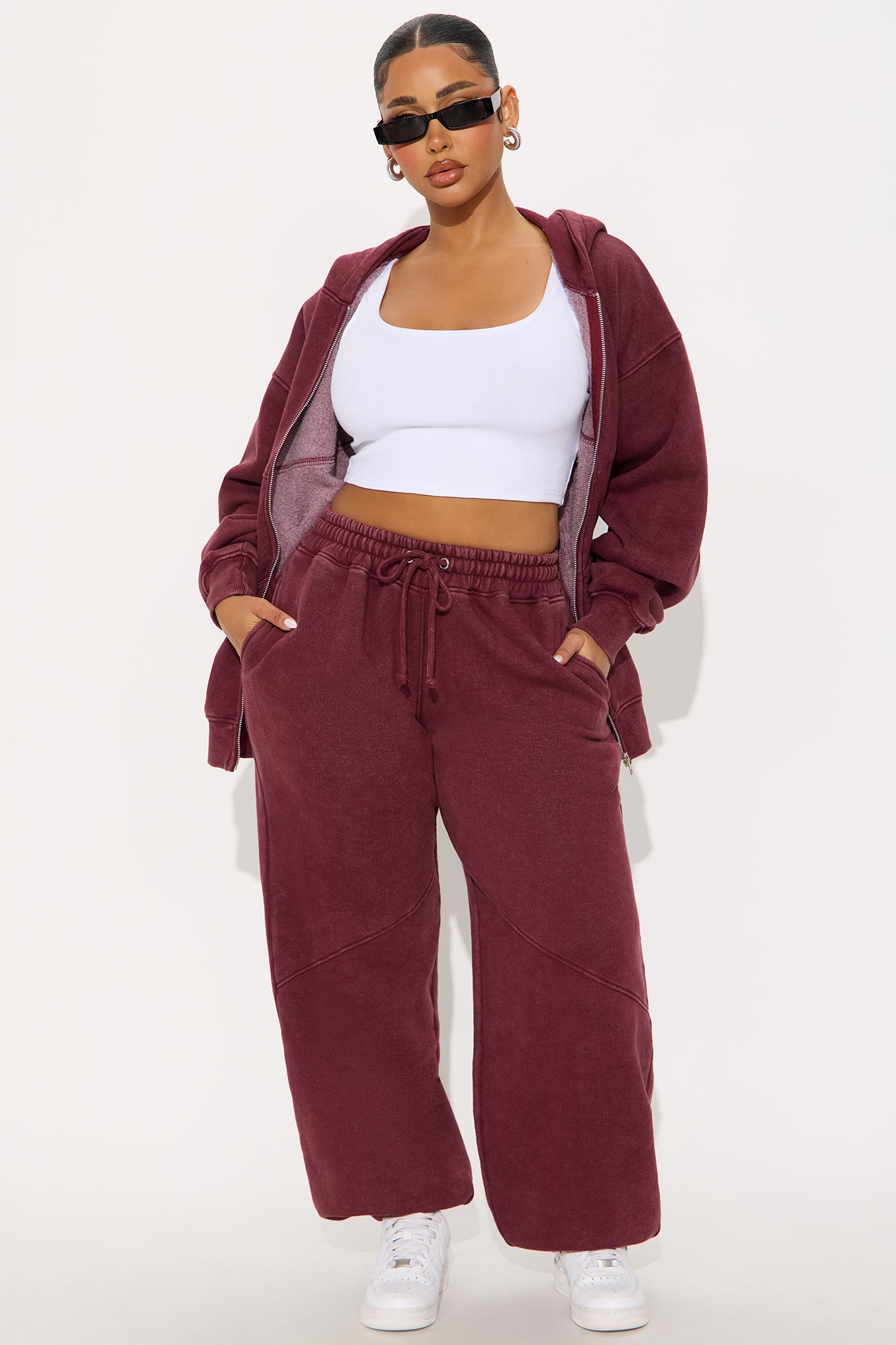 Kathleen Washed Fleece Lounge Jogger - Burgundy