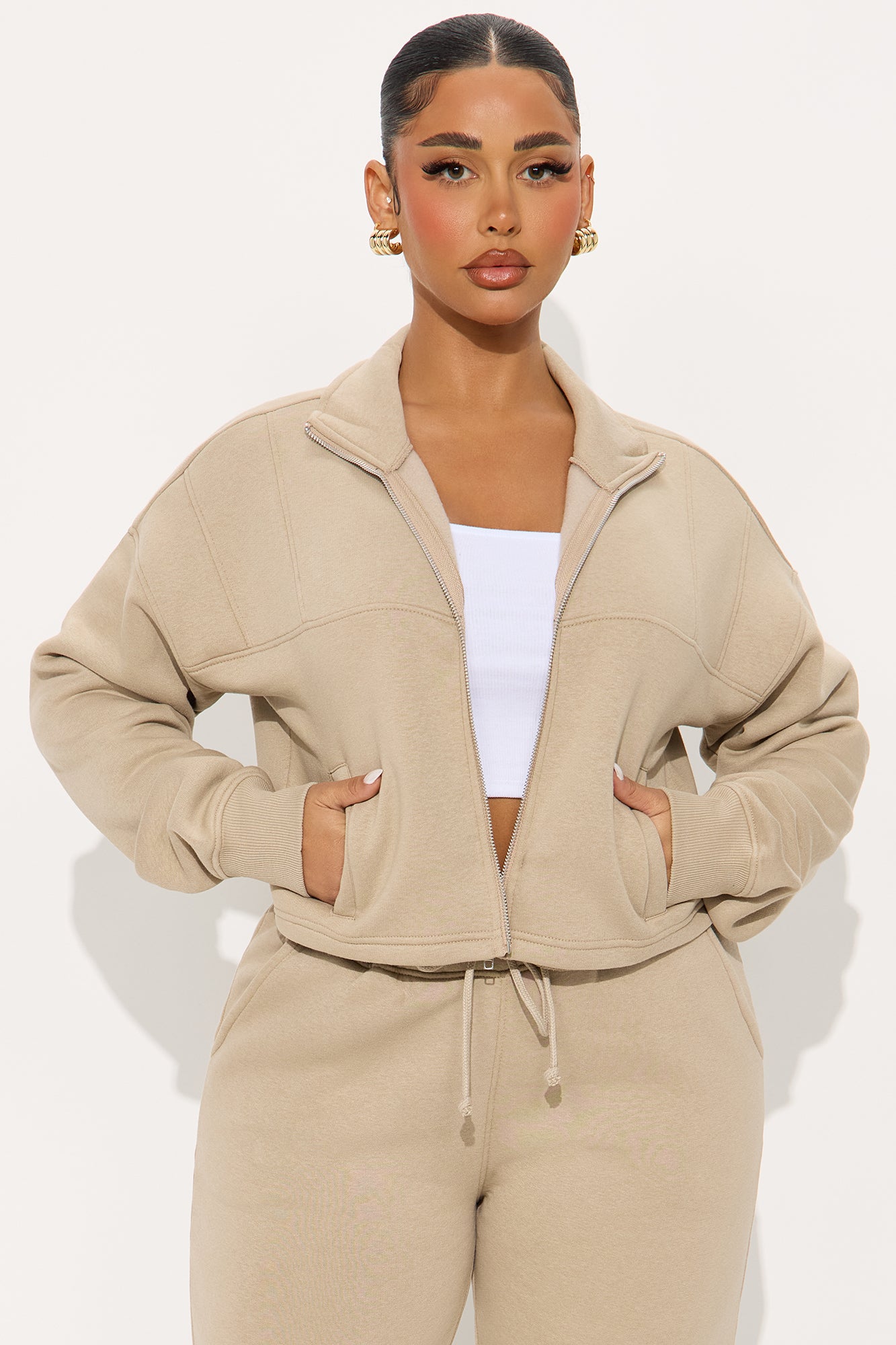 Kelcey Fleece Lounge Zip Up - Stone